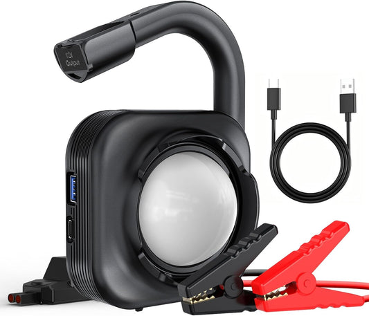 Portable Car Jump Starter with Camp Light, 2000A Peak, Ultrasafe 12V Battery, 8000mAh, for 9L Gas/7L Diesel Engines, Dead Battery Booster, USB Output Power Bank