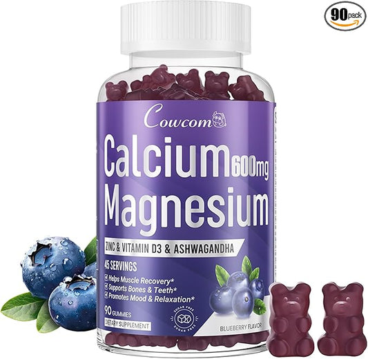 Calcium Magnesium Zinc Gummies & Vitamin D3,B6,B12,Immune & Supporting Bone Health Calcium Magnesium Supplement for Women Men,Sugar-Free Vegan Blueberry Flavored 90 Counts
