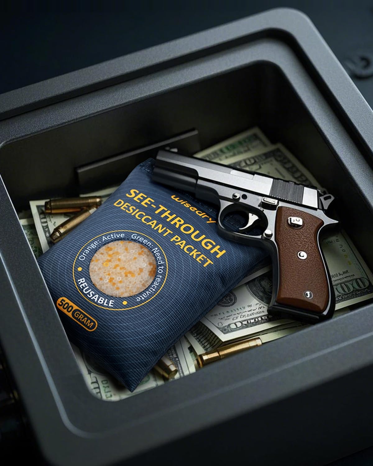 wisedry 4 x 500 Gram See-Through Silica Gel Car Dehumidifier Packets, Color-Indicating Desiccant Packs for Storage, Reusable Safe Dehumidifier, Heat Resistant Dehumidifier Bags