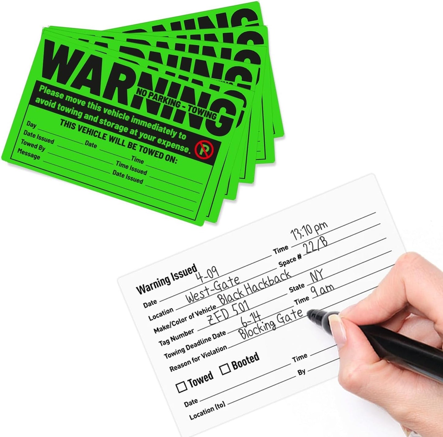 easykart labels 50 Parking Violation Sticker - Vehicle Illegally Parked Tow Notice - No Parking Warning Stickers - Scrap to Remove Neon Green 5 x 8 Inches