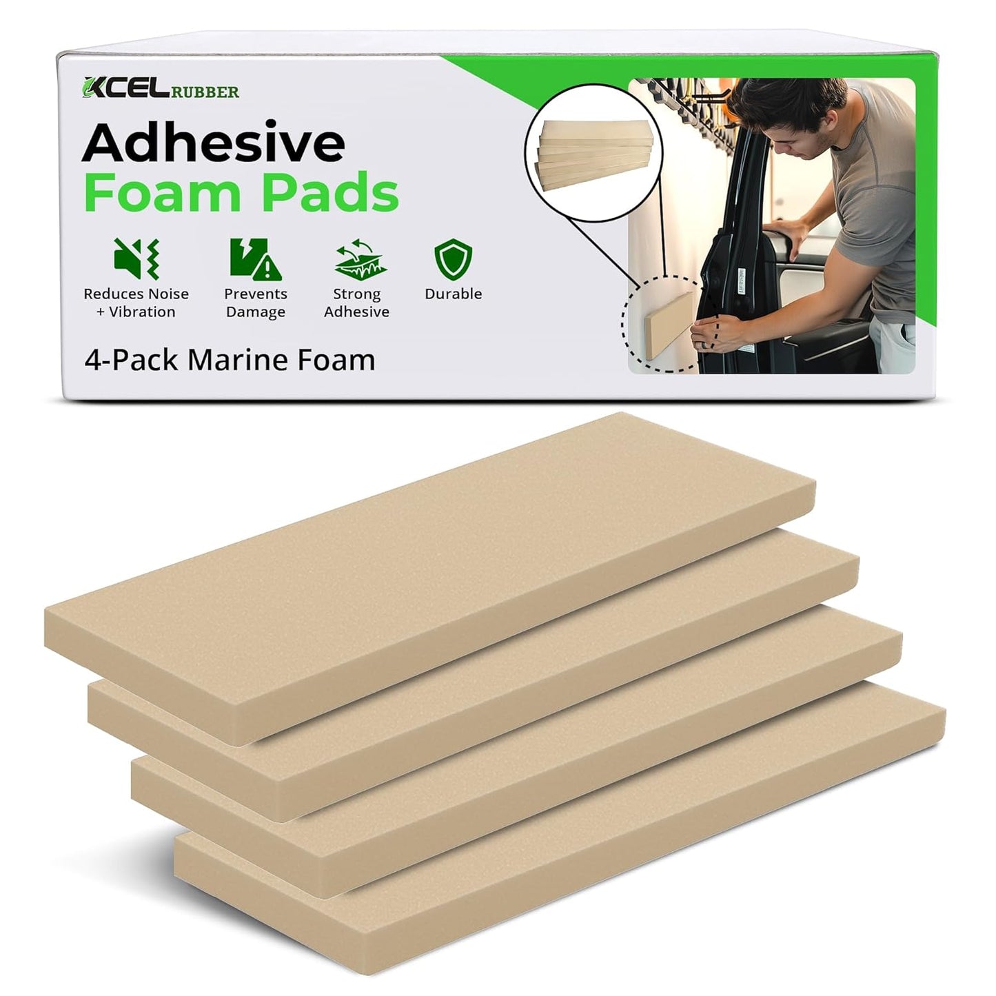 XCEL Foam Rubber Protector Panels – 4 Pack of Versatile Marine Foam Pads – Ideal for Wall Protection, Garage Parking, Car Door & Bumper Padding, Anti Vibration, Insulation, DIY Projects - Cream-Ivory