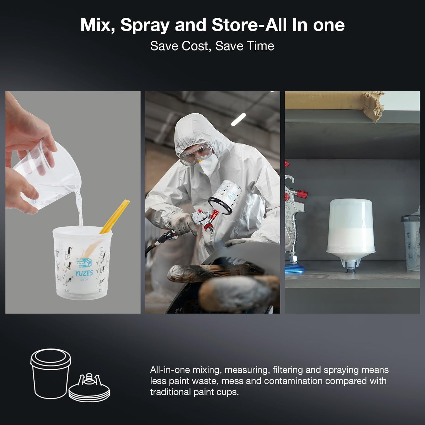 YUZES HVLP Spray Gun Plus Kit with 20 Oz Disposable Paint Cups, Easy to Use, 1.4/1.7/2.0mm Nozzles Air Spray Gun for Painting Cars & Furniture DIY Painting, Paint Spray Gun for Primer, Clear/Top Coat