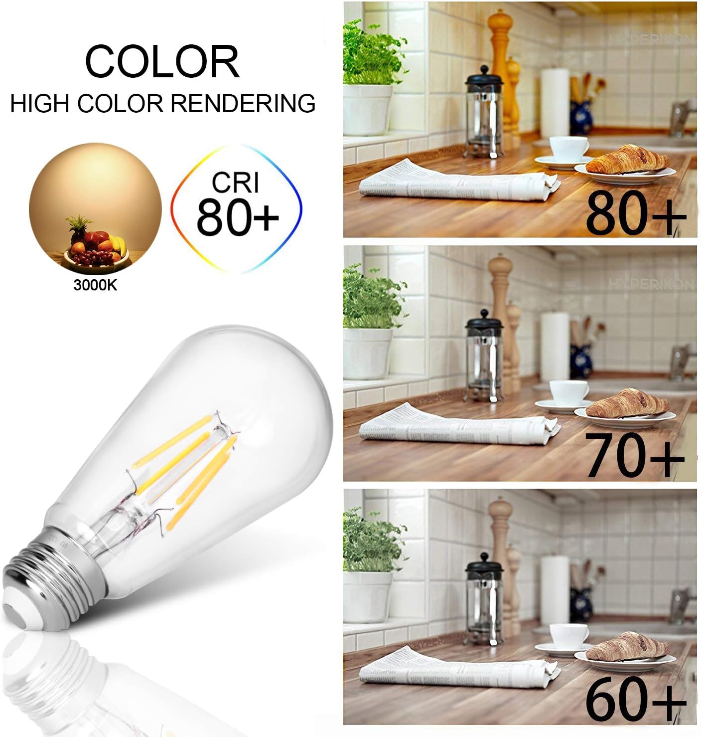 LED Edison Bulb,Antique 40W Vintage Bulb,E26 Non Dimmable Led Bulb 450 Lumens 2700K, Warm White, Pack of 3