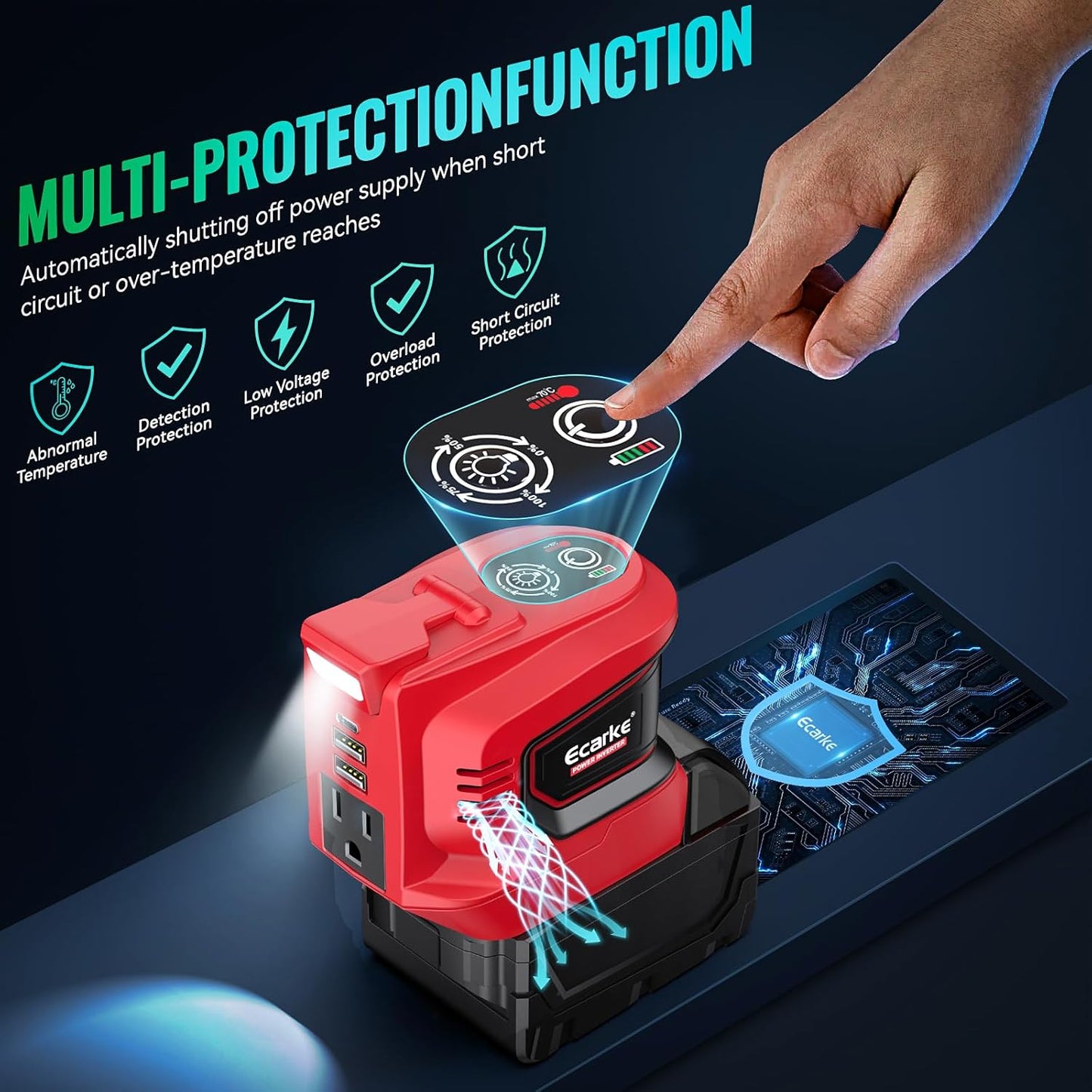 Power Inverter Compatible with Milwaukee 18V Battery,Ecarke 200W Portable Power Supply Inverter,DC 18V to AC 110V~120V Battery Station with 2 USB&AC Powered Outlet Phone Charger