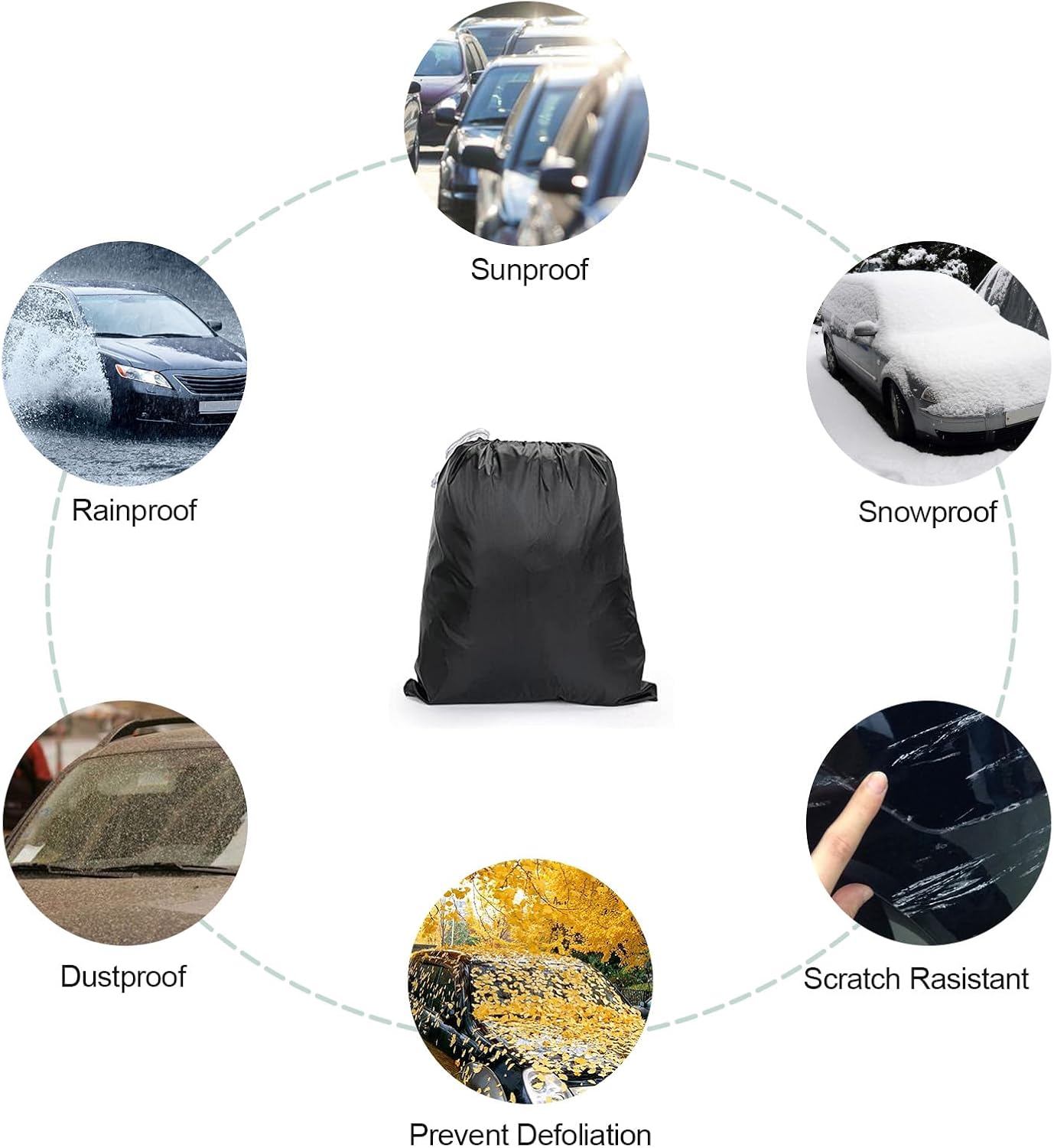 Toyota RAV4 Car Cover Waterproof All Weather for Automobiles, 2013-2023 Toyota RAV4, with Windproof Strap and Driver Door Zipper，Weather Waterproof Sun Rain UV Dust Snow Protection