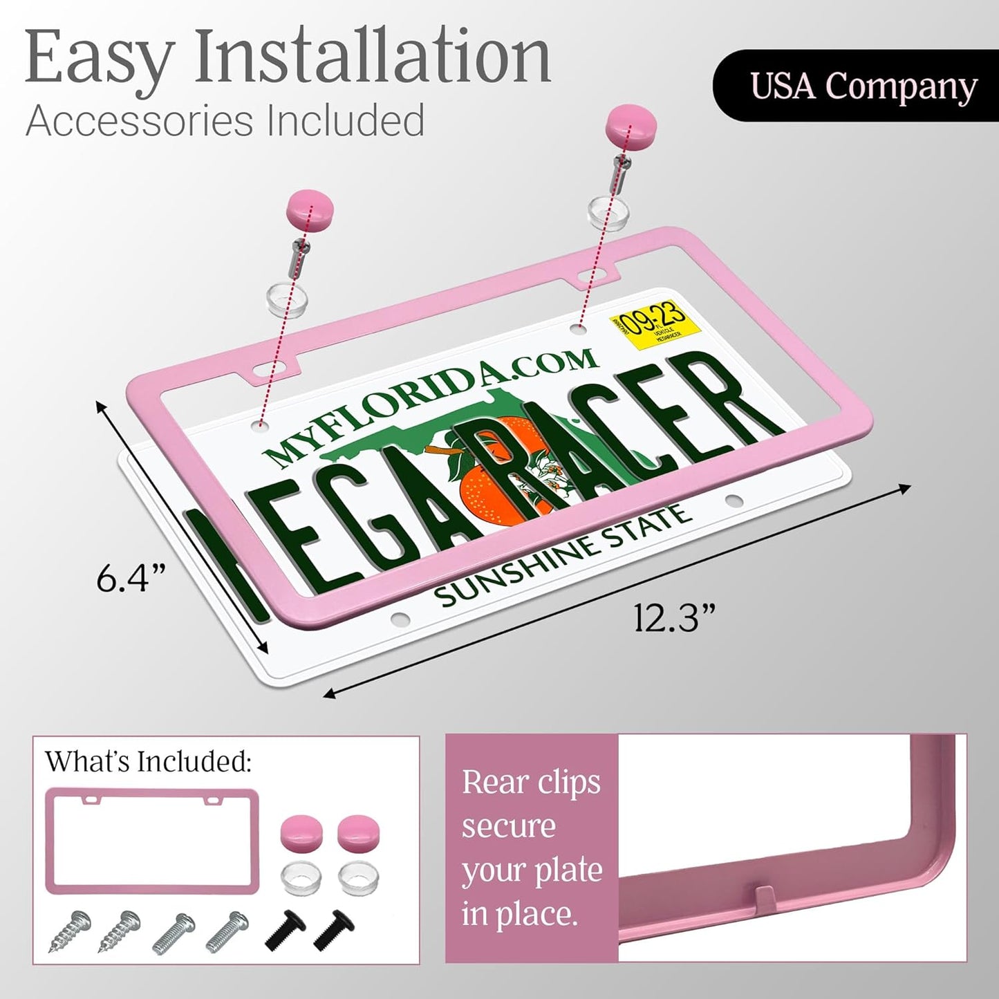 Premium Princess Pink License Plate Frame – 1 Pack, Rust-Free Stainless Steel, Street Legal & Rattle-Free, Universal Slim Design with Screw Covers, Durable Car Tag Holder for Women, Cute & Girly Gift