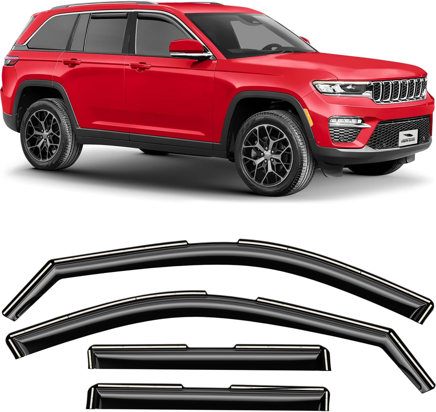 Voron Glass in-Channel Extra Durable Rain Guards for Jeep Grand Cherokee 2022-2025, Window Deflectors, Vent Window Visors, 4 Pieces - 200866