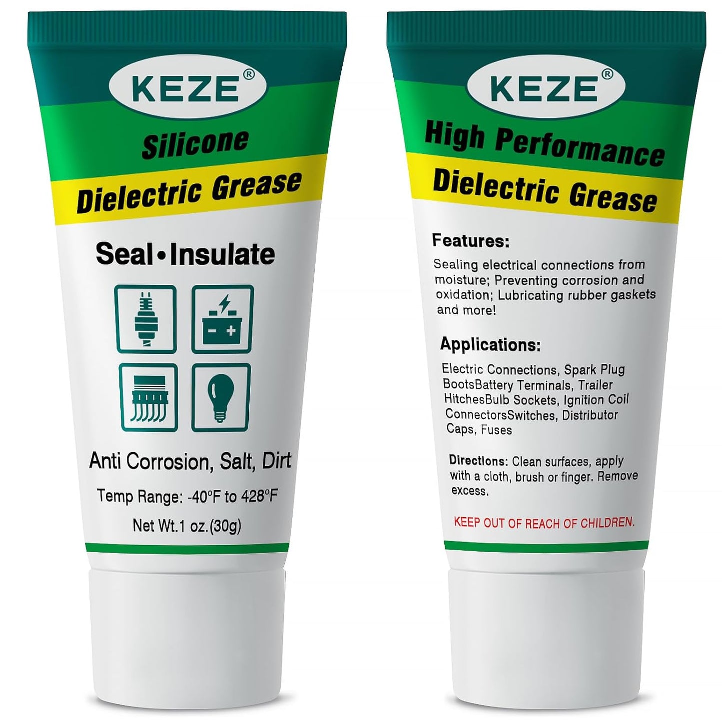 Keze Dielectric Grease Automotive Electrical Grease for Connectors Grasa Dielctrica Battery Terminal Protector Silicone Di Electrical Grease for Ignition Coils Wiring Car Spark Plug, 1 Oz-2 Pack