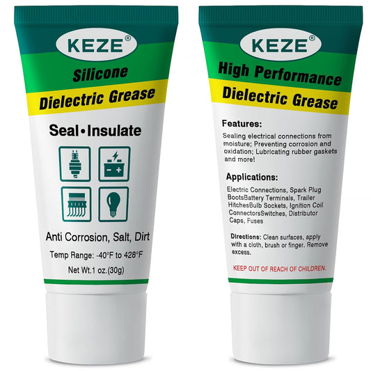 Keze Dielectric Grease Automotive Electrical Grease for Connectors Grasa Dielctrica Battery Terminal Protector Silicone Di Electrical Grease for Ignition Coils Wiring Car Spark Plug, 1 Oz-2 Pack
