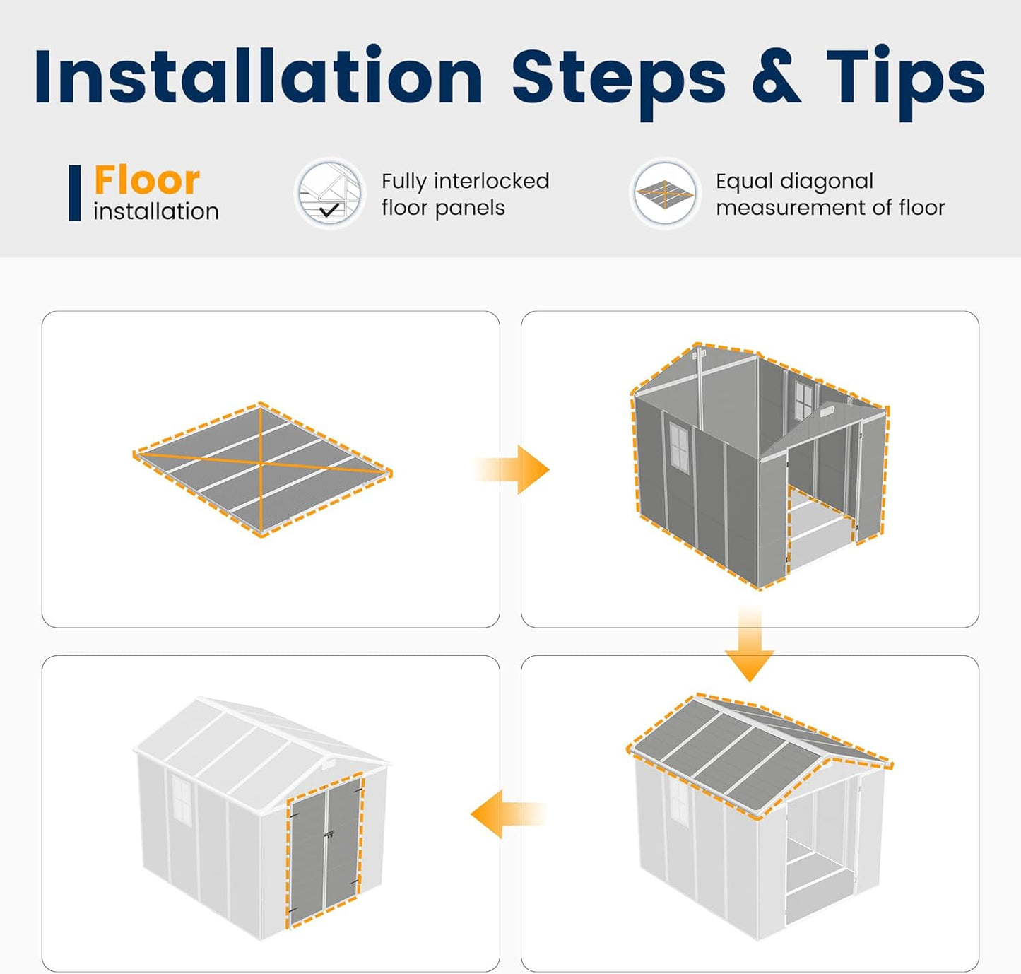 UDPATIO Outdoor Storage Shed 8 x 8 FT, Resin Garden Sheds Plastic Patio Outdoor Storage with Lockable Door for Tool, Bike, Garbage Can Gray White