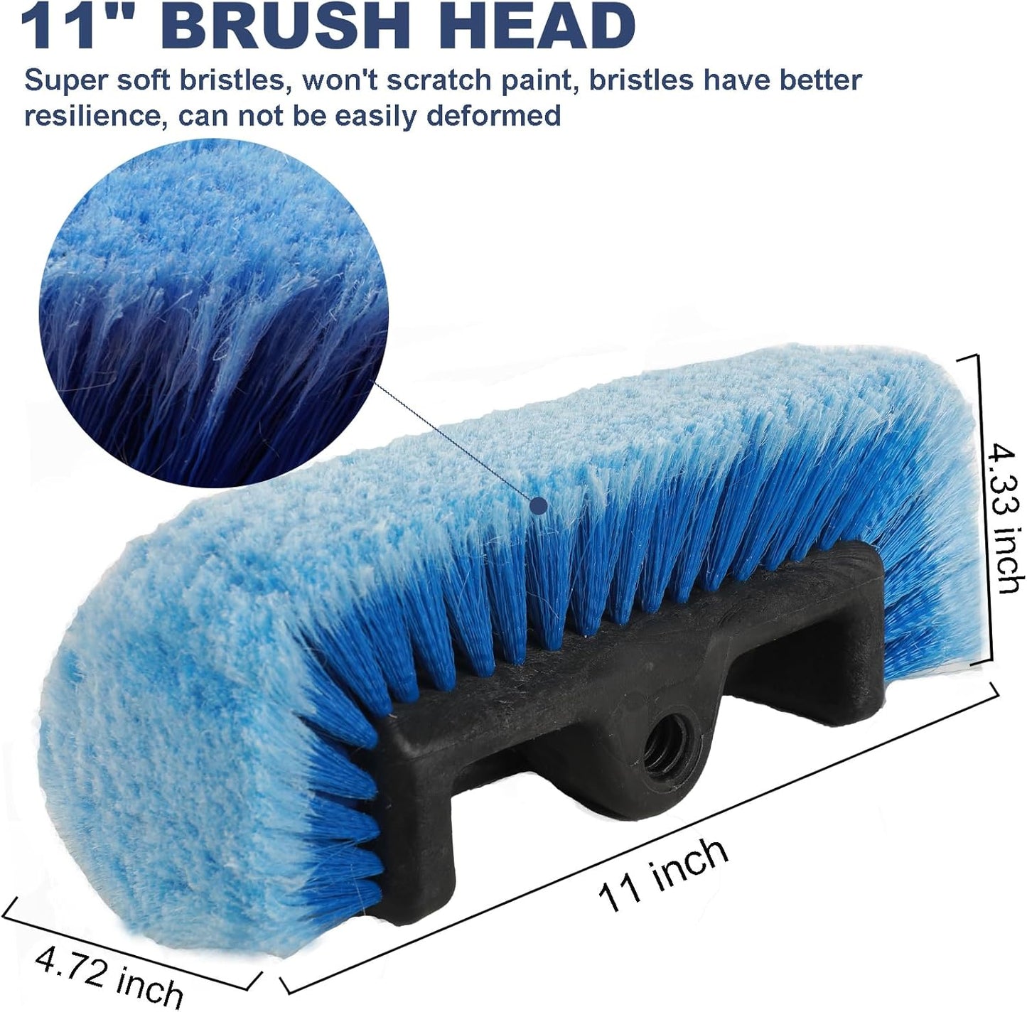 69" Car Wash Brush with Long Handle, Flow-Thru Soft Bristle Car Washing Brush with Extendable Handle and Hose Attachment for Car, RV, SUV, Truck, Boat, House Siding, Solar Panels, Blue