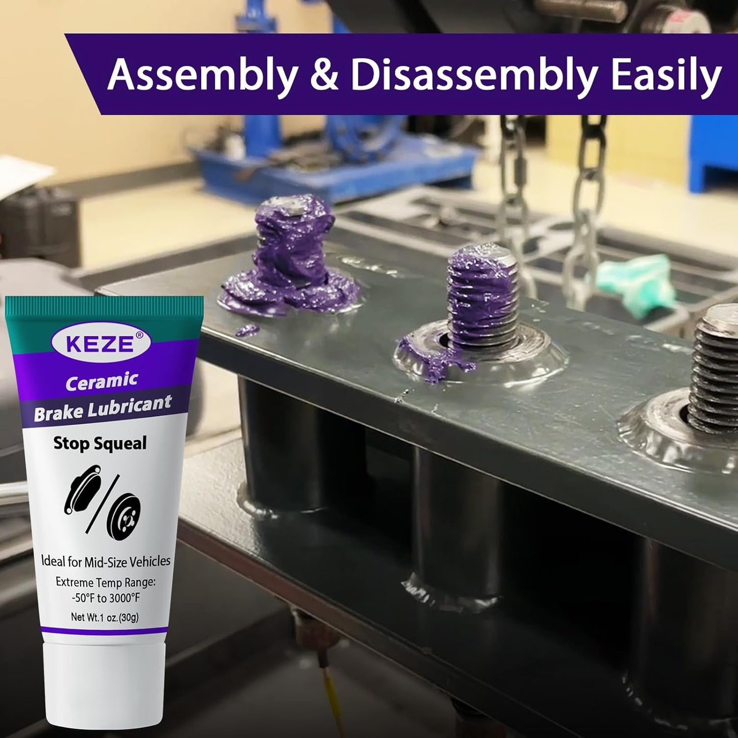 Keze Ceramic Brake Grease Lubricant for Automotive Extreme Break Lube Caliper Parts Sliding Pin Pad Assembly,Prevents Seizing,Stops Squeaking,1 oz-1 Pack