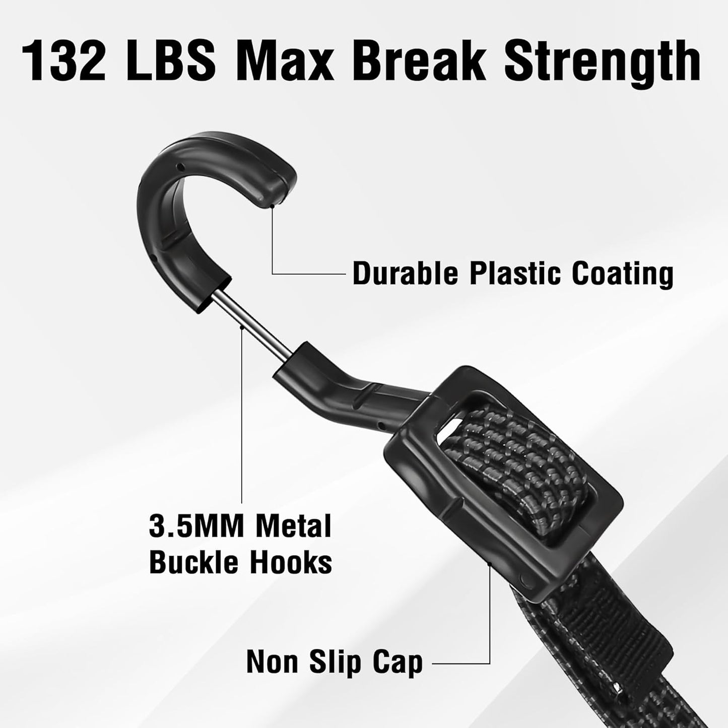 Bungee Cords with Hooks Heavy Duty, Flat Adjustable Bungee Cords with Hooks 60 Inch, Rubber Black Bungee Straps with Buckle Hooks for Outdoor, Camping, Tarps, Bike Rack, Tent, Truck, 4 Pack