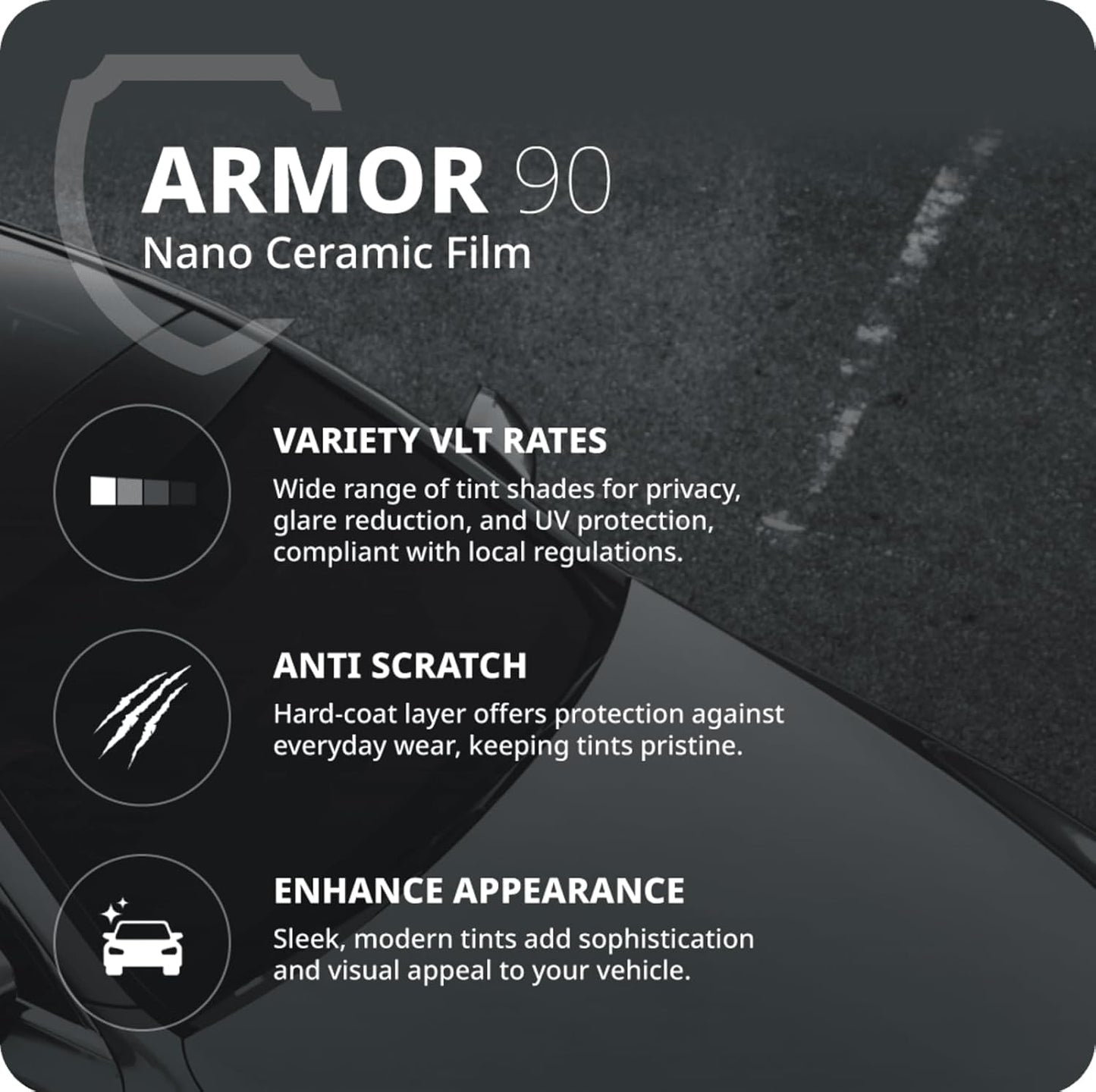 Nano Ceramic Window Tint Film for Cars - 2 Ply Scratch Resistant with Heat Control and UV/IR Rejection (5% VLT, 24inx100ft), OWFCR-10006