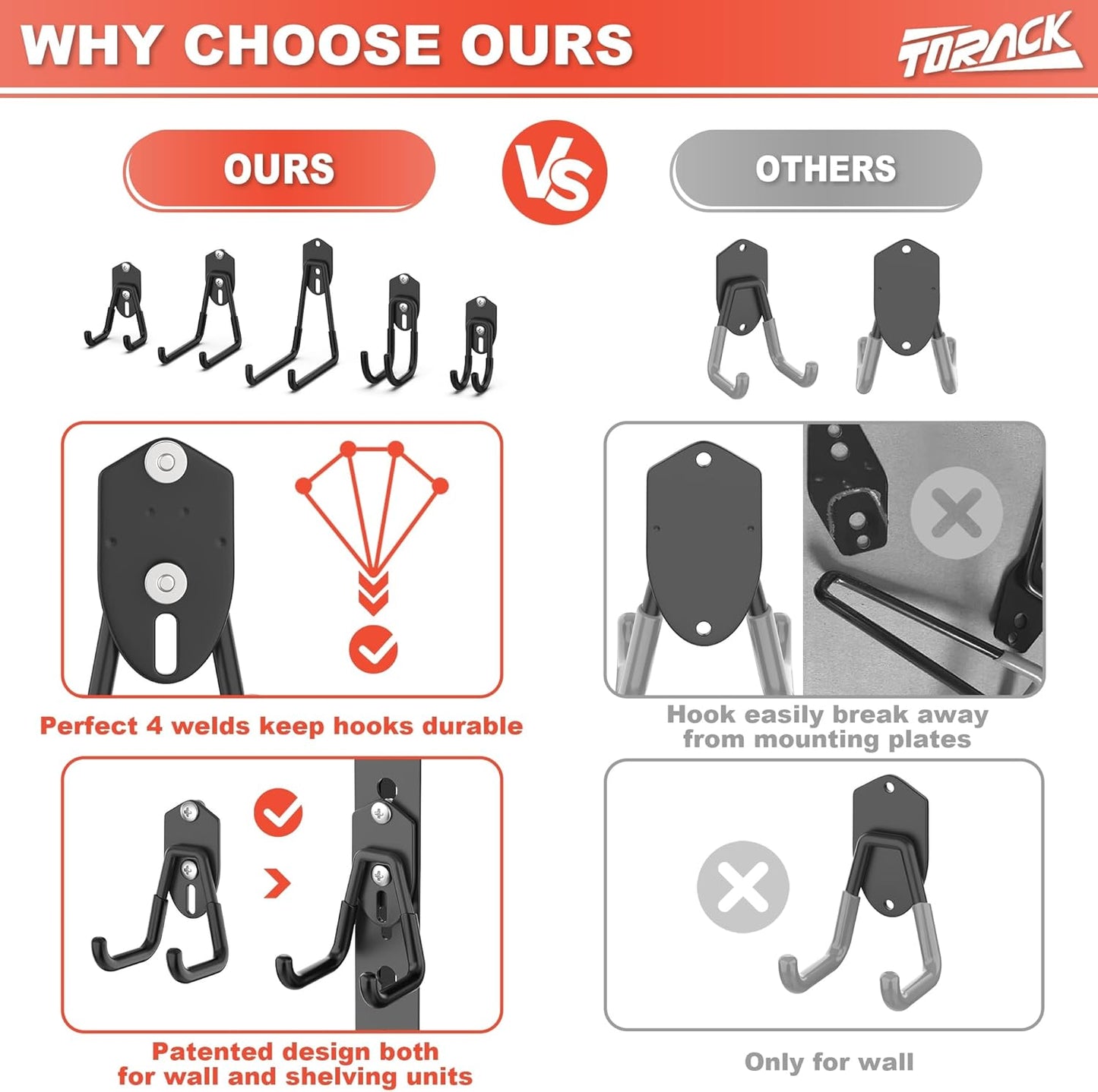 TORACK 15PCS Garage Storage System Hooks, Shelving Hooks for Keyhole Shelving Units Wall Mount Utility Hooks for Tools, Ladders, Cords, Folding Chairs, Shovels and Rakes(Black)