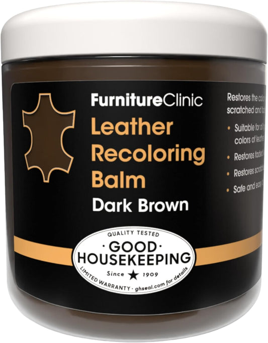 The Original Leather Recoloring Balm by Furniture Clinic - Dark Brown Leather Dye for Furniture, Couches & Car Seats - Restore Scratched, Faded, & Damaged Surfaces