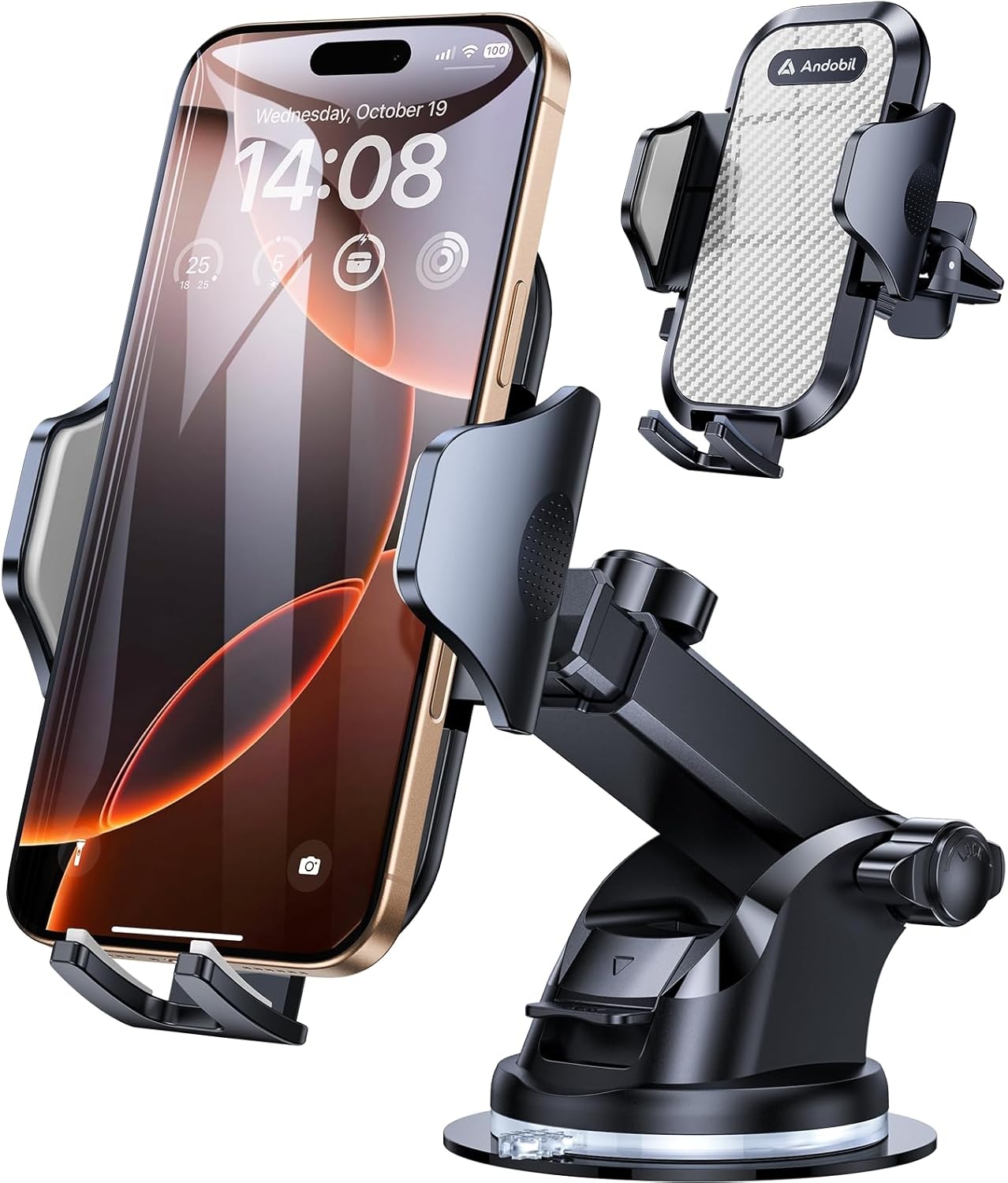 andobil Car Phone Mount [Ultra Stable & Big Phones Friendly] Cell Phone Holders for Your Car Dashboard Windshield Vent Truck, Car Phone Holder Mount for iPhone 16 15 14 13 12 Pro Max Samsung S24 S23