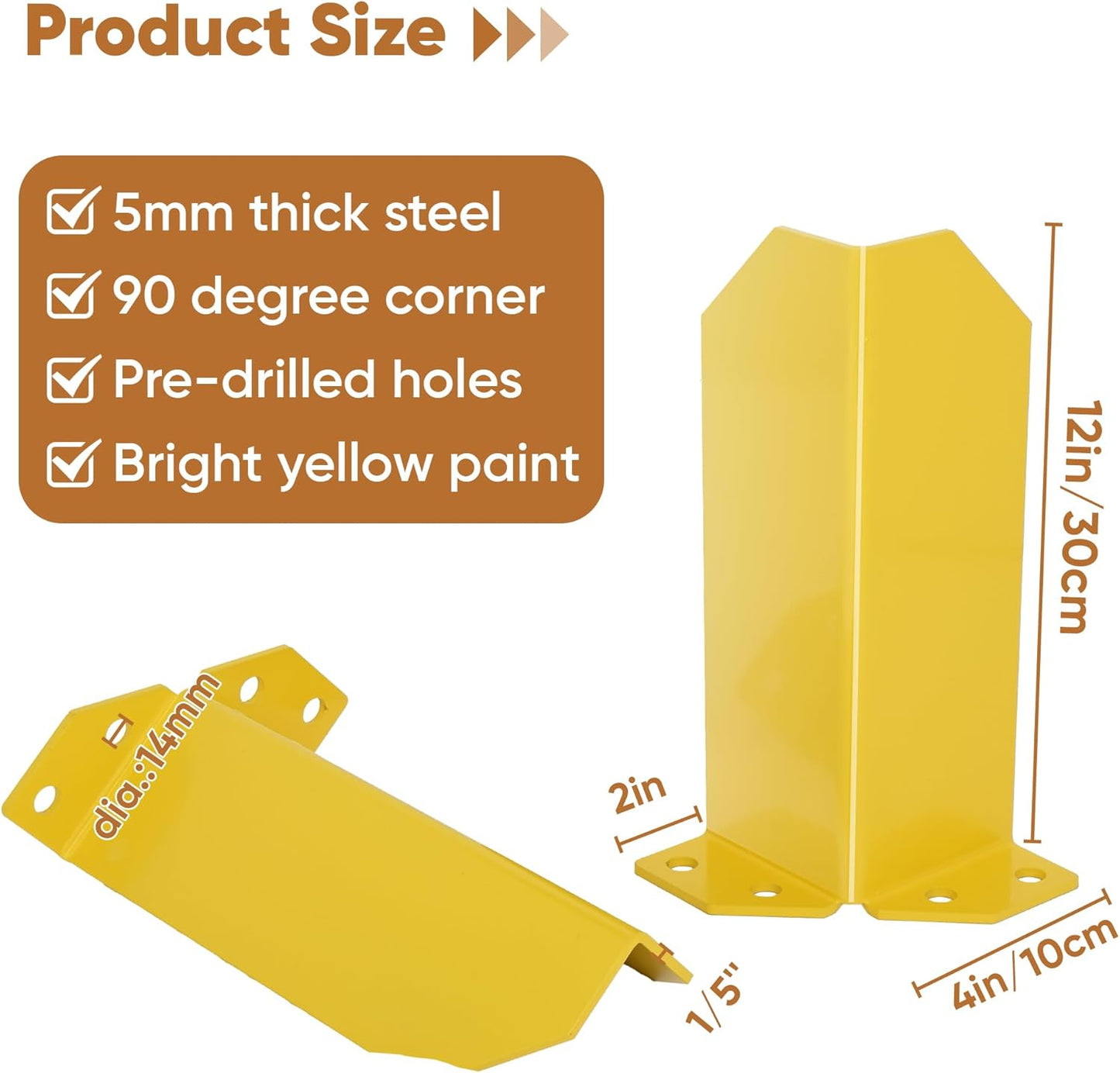 Nisorpa Pallet Rack Post Protectors, 12" Pallet Racking Guards with Hardware L Shape Safety Yellow Pallet Edge Protectors Set of 2