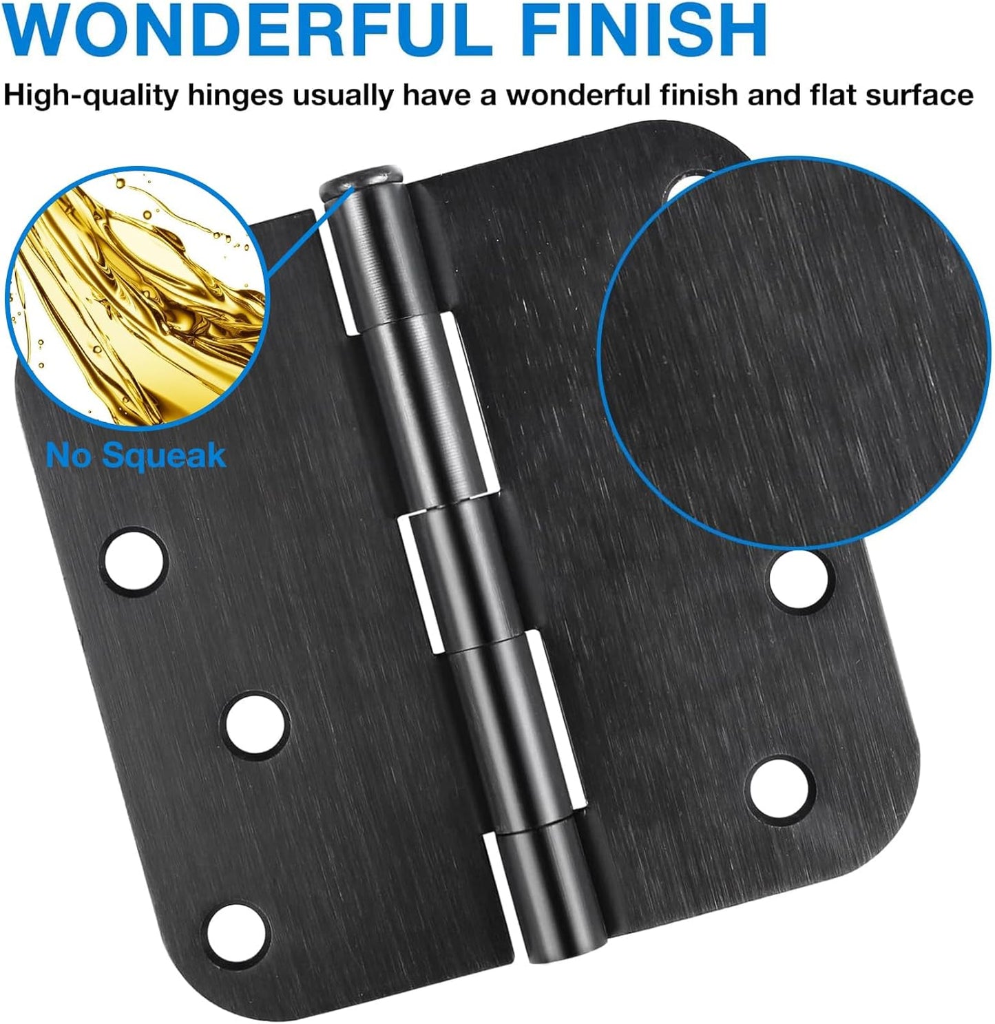 3 Pack Black Door Hinges Matte Black 4 Inch 5/8" Radius Hinges for Doors 4 Inch Exterior/Interior Door Hinge Rounded Gate House Front Door Hinges Standard Residential Heavy Duty Door Hardware