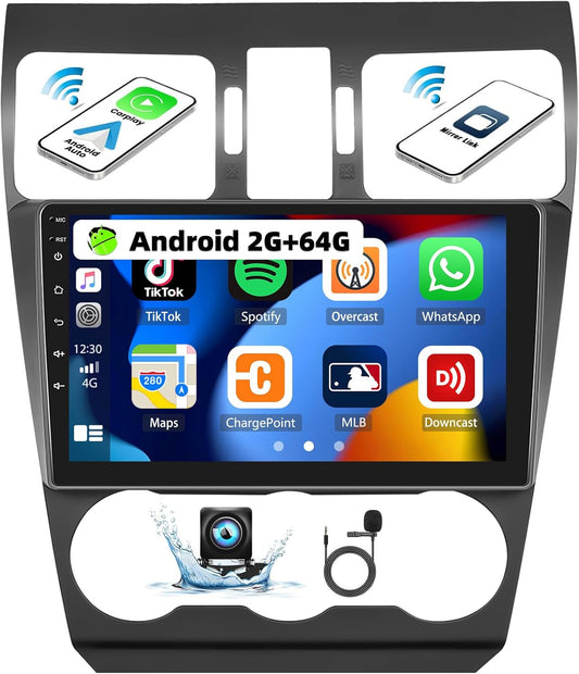 UNITOPSCI 2G+64G Android 13 Car Stereo Radio for Subaru Forester WRX Impreza 2015-2018 Wireless CarPlay Android Auto 9" Touchscreen GPS Navigation Bluetooth Mirror Link FM/RDS SWC+ Backup Camera Mic