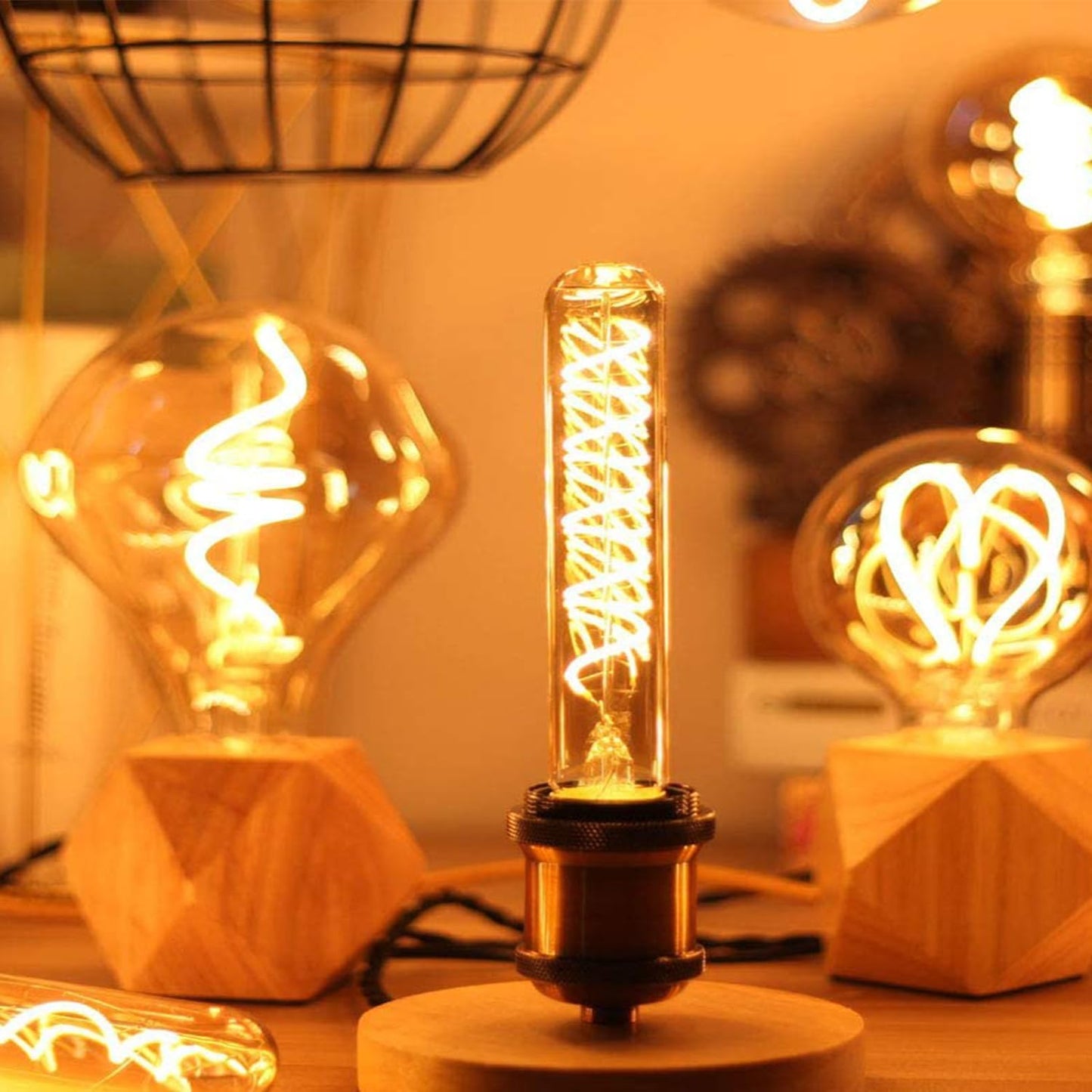 Leools Vintage T10 LED Edison Light Bulb Super Thin Filament, 40 Watt Warm Light Vanity Night Amber Bulbs, Dimmable Tubular Incandescent E26 LED Edison Bulb 40W Warm Warm 2200K, 6 Pack