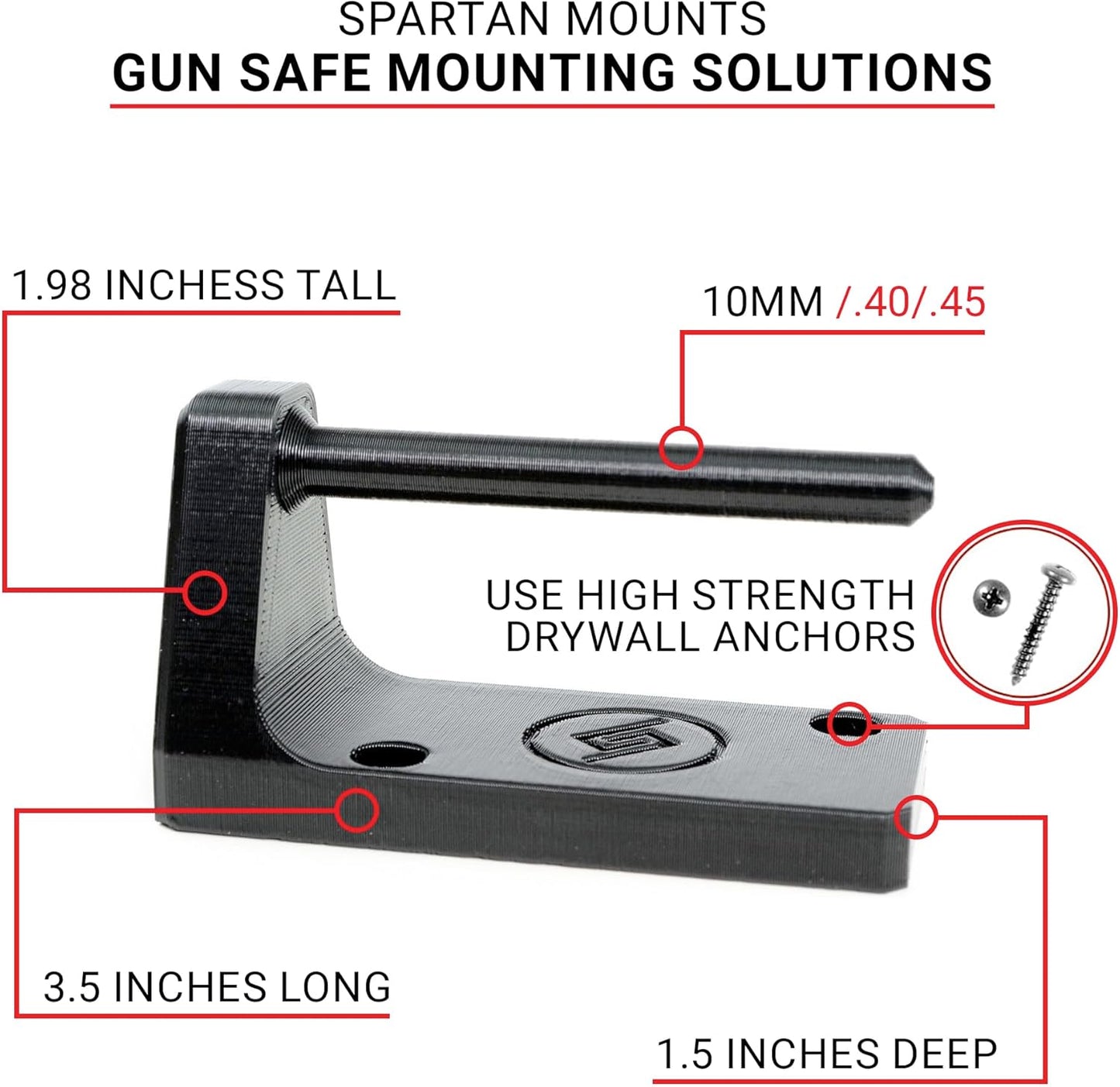 Spartan Mounts Universal Pistol Revolver Wall Mount | Display Hook Adapter Bore Mount Storage System for Gun Airsoft Pistol Revolver (10mm/.40/.45)