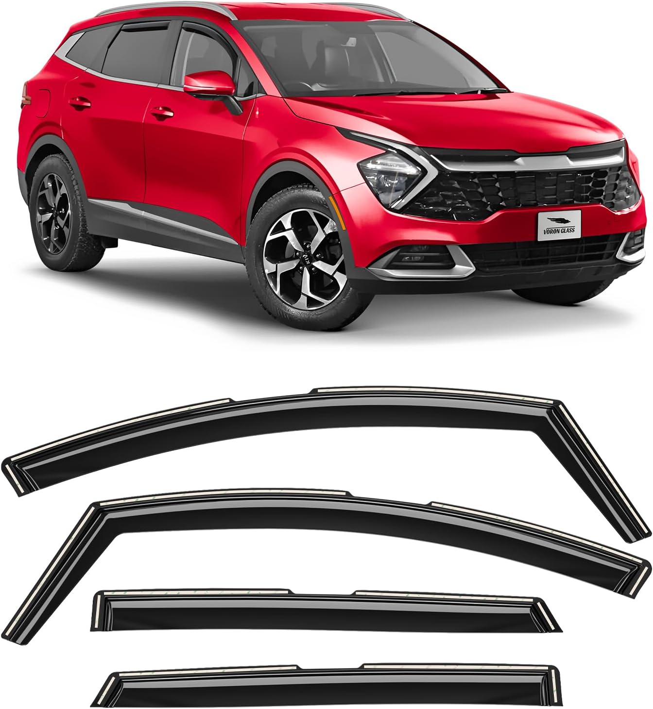 Voron Glass in-Channel Extra Durable Rain Guards for Kia Sportage 2023-2025, Window Deflectors, Vent Window Visors, 4 Pieces - 200816