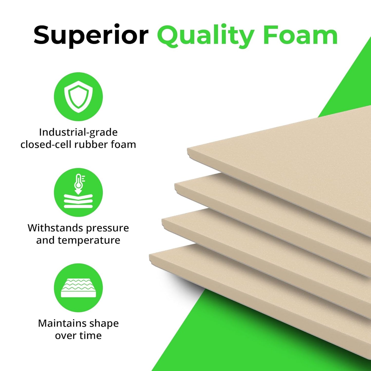 XCEL Equipment Pads, Anti Vibration Non Slip Furniture Pads Customizable Acoustic Foam Rubber Pads Versatile Adhesive and Non-Adhesive (12" x 12" x 1/4" (4 Pack), Cream- Adhesive One Side)
