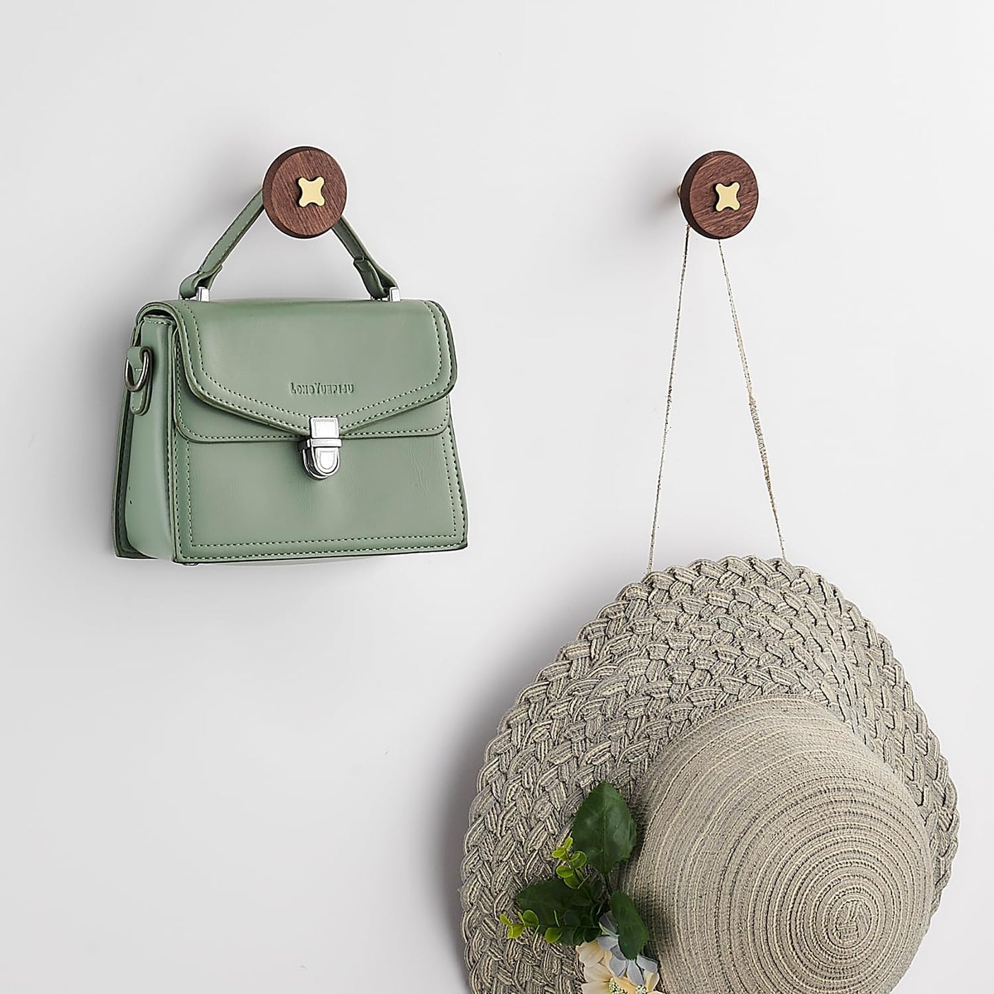 Solid Brass & Sapele/Mahogany Wall Hooks 2 Pack - Decorative Heavy Duty Coat Hooks with Vintage Cross Screw Design for Entryway, Bathroom, Luxury Spaces TC008S