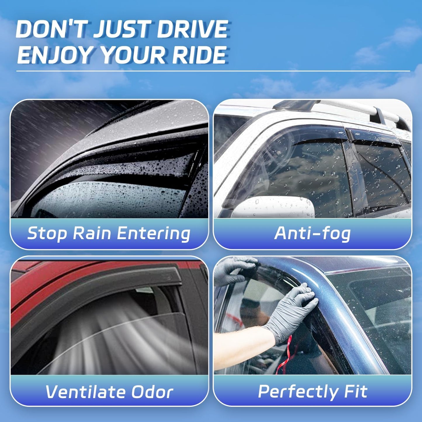 4 PCS Rain Guards Fit for 1999-2016 Ford F250 F350 F450 F550 SuperCrew Super Duty Truck (4 Full Doors), Outside Mount Side Window Visors Deflector, Smoke Tinted Vent Visors Shade