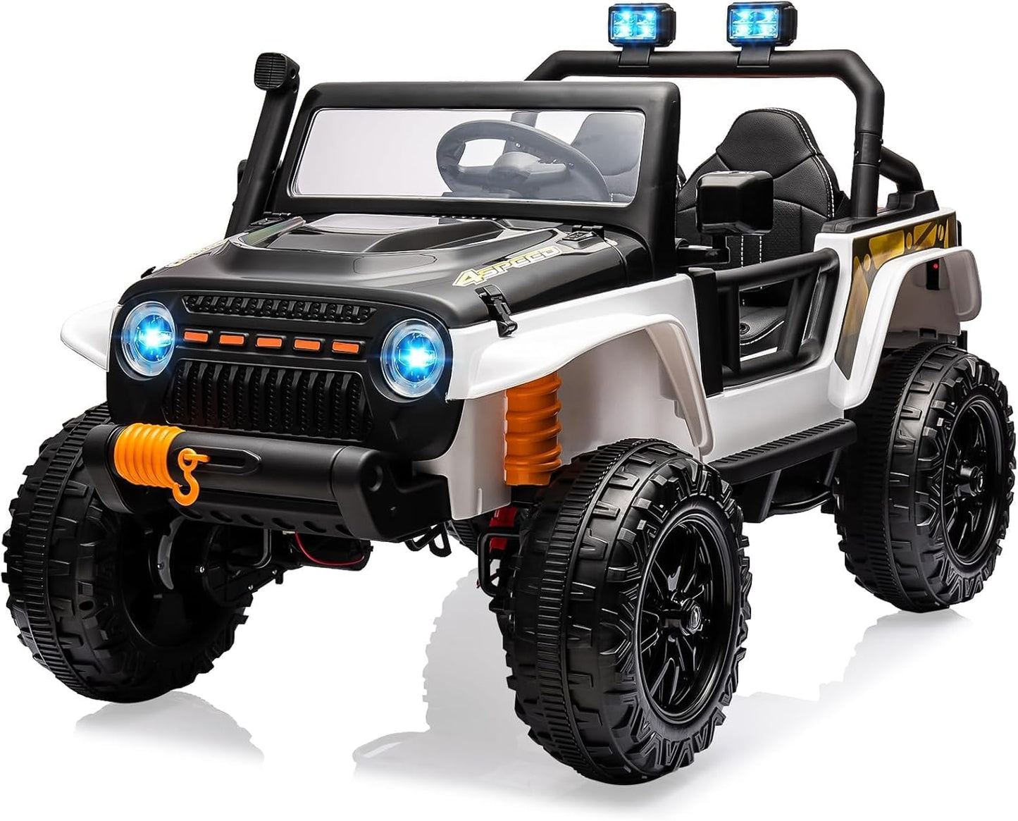 Hetoy 24V 2 Seater Ride On Car for Kids, Electric Truck with Remote Control, Ride on Truck w/ 4-Wheeler Suspension, 4x55W Powerful Engine, 4WD Battery Powered, LED Lights, Soft Braking（Black）