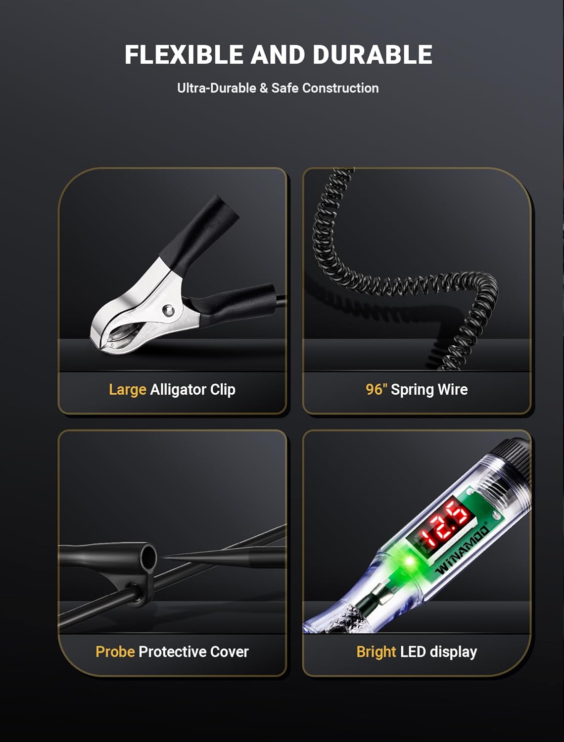 Automotive Test Light with 3-48V LED Digital Voltage Display, Auto Circuit Tester with Voltmeter & Dual Color Polarity Indicate, Electric Test Pen w/Stainless Probe for Car/Truck/SUV Checker