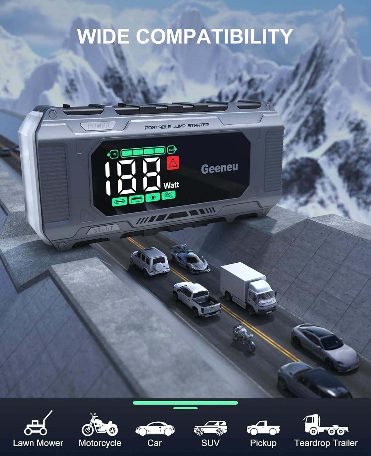 Battery Jumper Starter Portable 6000A Car Jump Starter, 12V Jump Box for Car Battery Charger Power Pack for 8.5L Gas/7L Diesel, QC 18W, Large Screen, Lights