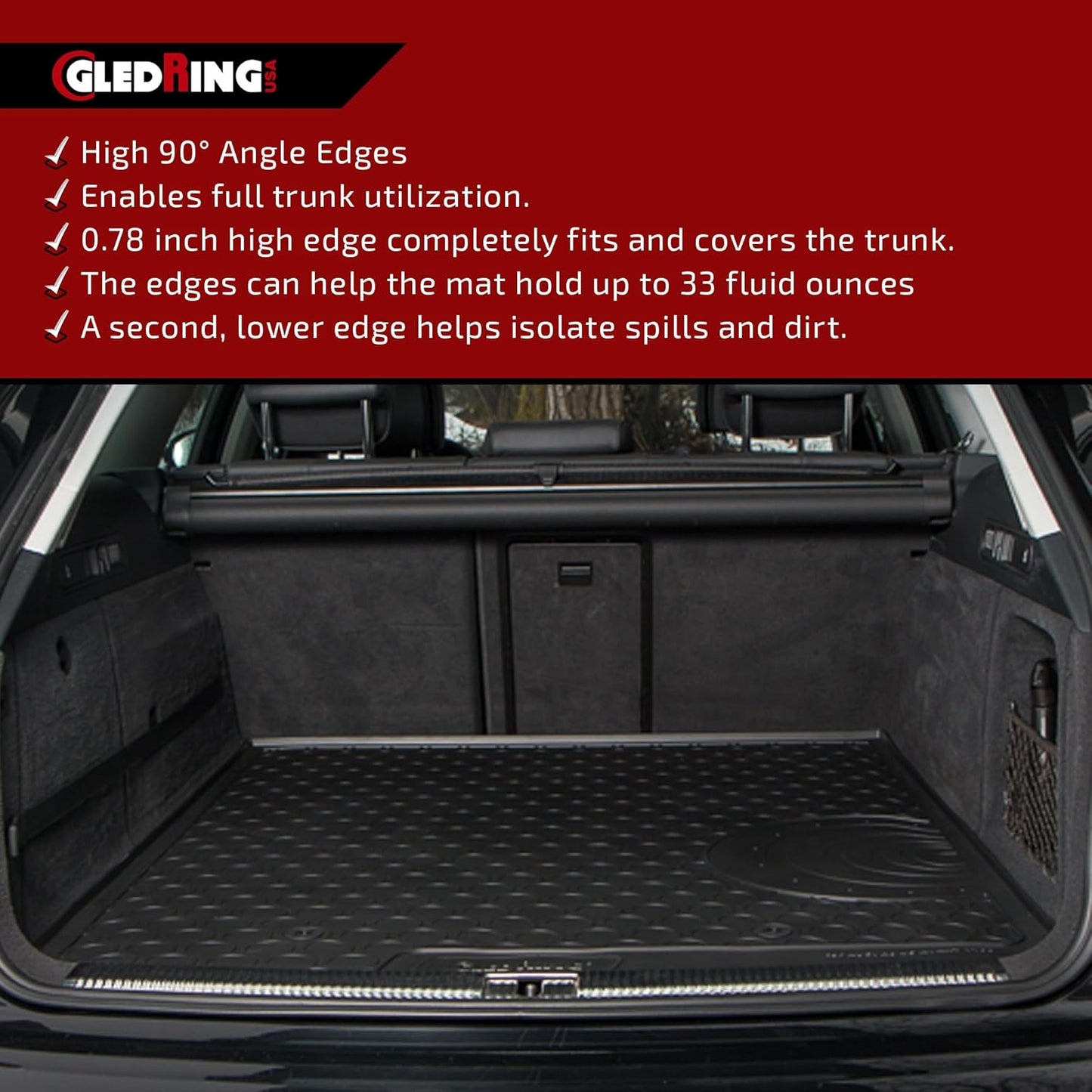GledringUSA Custom Fit All-Weather Rubber Cargo Mat for Land Rover Range Rover Sport 2014-2022 - No Trimming Needed.