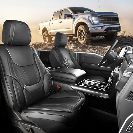 Coverland Custom Car Seat Covers Compatible with 2007-2013 Tundra Regular Cab, CrewMax - Premium Leather Non-Slip Memory Foam Waterproof Protector Front Seat-Black [See Size Chart-Size A36]