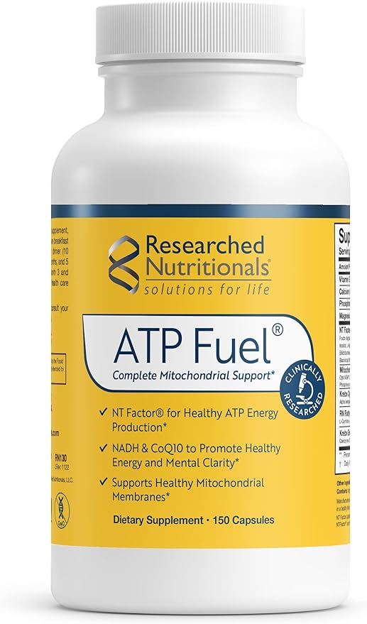 Researched Nutritionals ATP Supplements for Cellular Health & Energy Support - ATP Fuel - Vitamin E, CoQ10 & NADH to Promote Mental Clarity & Healthy Mitochondria (150 Capsules)