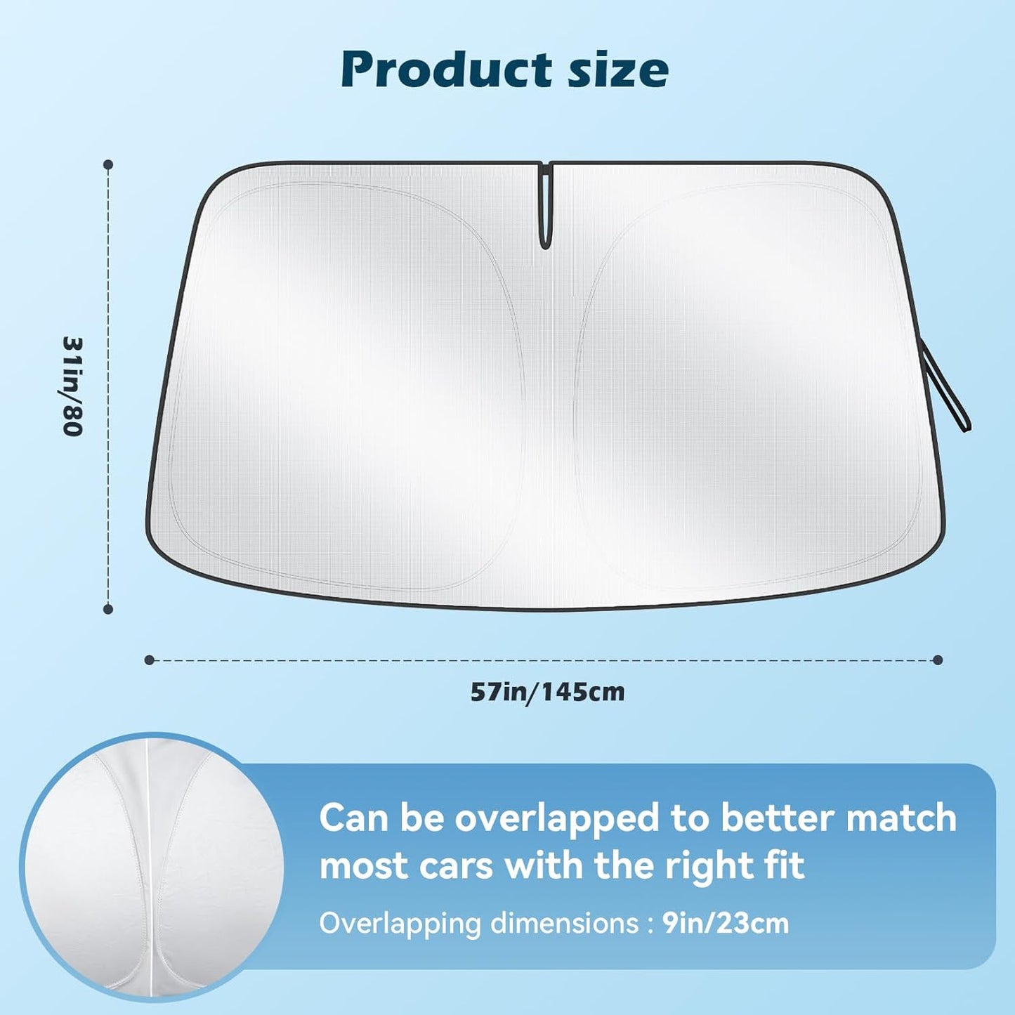 Car Windshield Sun Shade, 300T Thickened Car Window Shades Heat Reflective Interior Cool, Universal Fit for Most Cars SUVs Trucks, Foldable & Portable Design (L (57" × 31"))