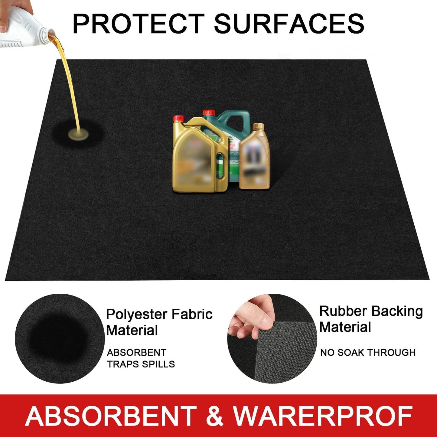 Golener Oil Spill Mat - Garage Floor Mat, Absorbent Oil Pad, Premium Maintenance Mat, Waterproof, Contain Liquid, Protect Garage Surface from Spill & Stain, Reusable, Washable, Durable, Black, 29”x36”