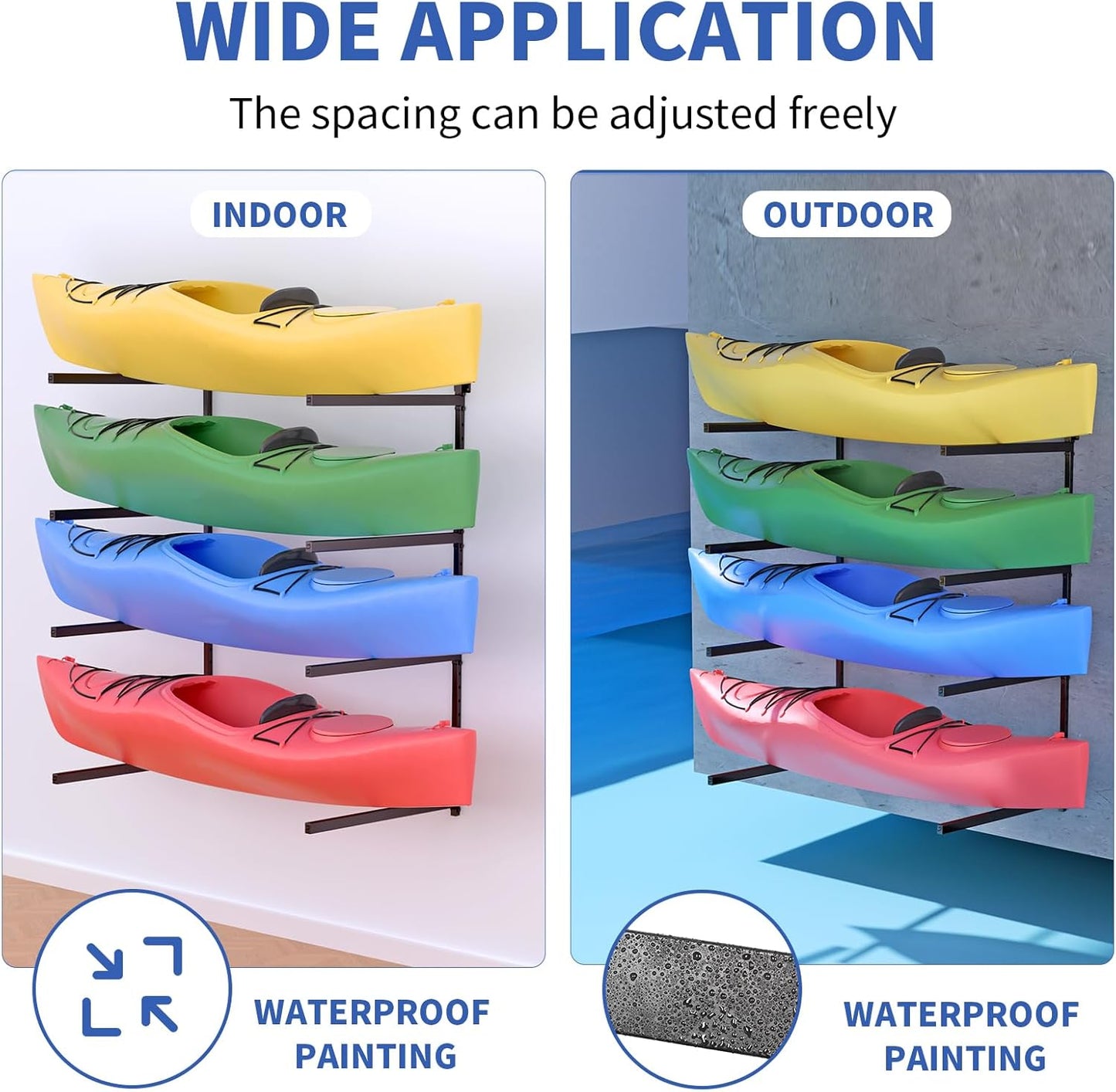 Wall Mounted Kayak Storage Rack, Kayak Racks for Outdoor Storage, Kayak Wall Mount 4 Tier Adjustable Surfboard Paddleboards Holder, Holds Up to 220 lbs