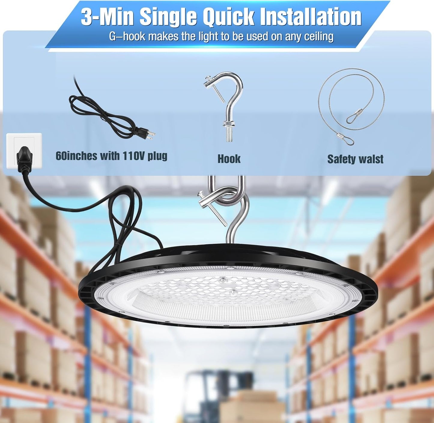 12 Pack 240W UFO LED High Bay Lights,120VAC IP66 Waterproof,40000LM 5000K Daylight, 1050W MH/HPS with Plug Commercial Bay Lighting for Barn,Gym,Factory,Warehouse,Shop,Workshop,Gym,Garage