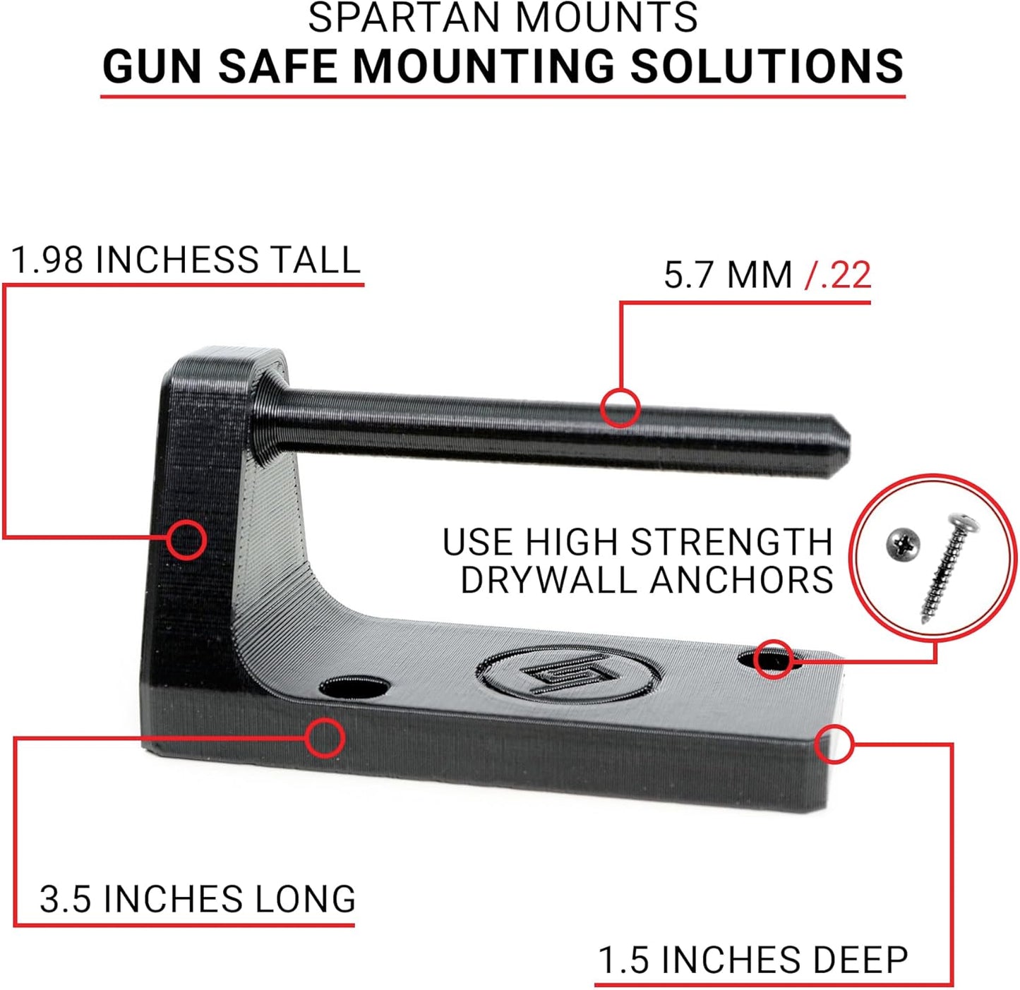 Spartan Mounts Universal Pistol Revolver Wall Mount | Display Hook Adapter Bore Mount Storage System for Gun Airsoft Pistol Revolver (5.7mm/.22)