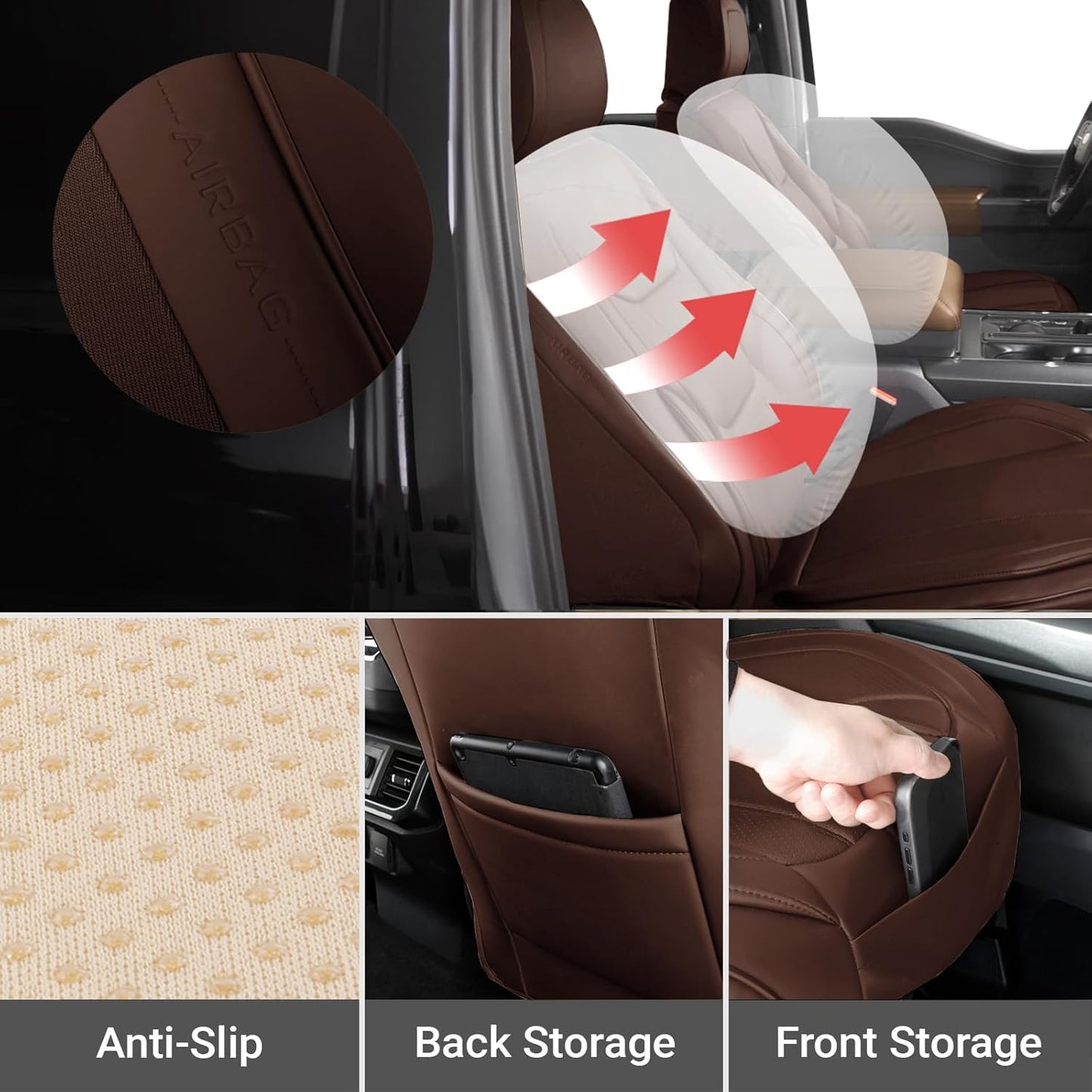 Coverland Custom Car Seat Covers Compatible with Ram 1500, Tacoma - Premium Leather Non-Slip Memory Foam Waterproof Cover Custom Fit Interior Protector Front Seat-Dark Brown [See Size Chart-Size A49]