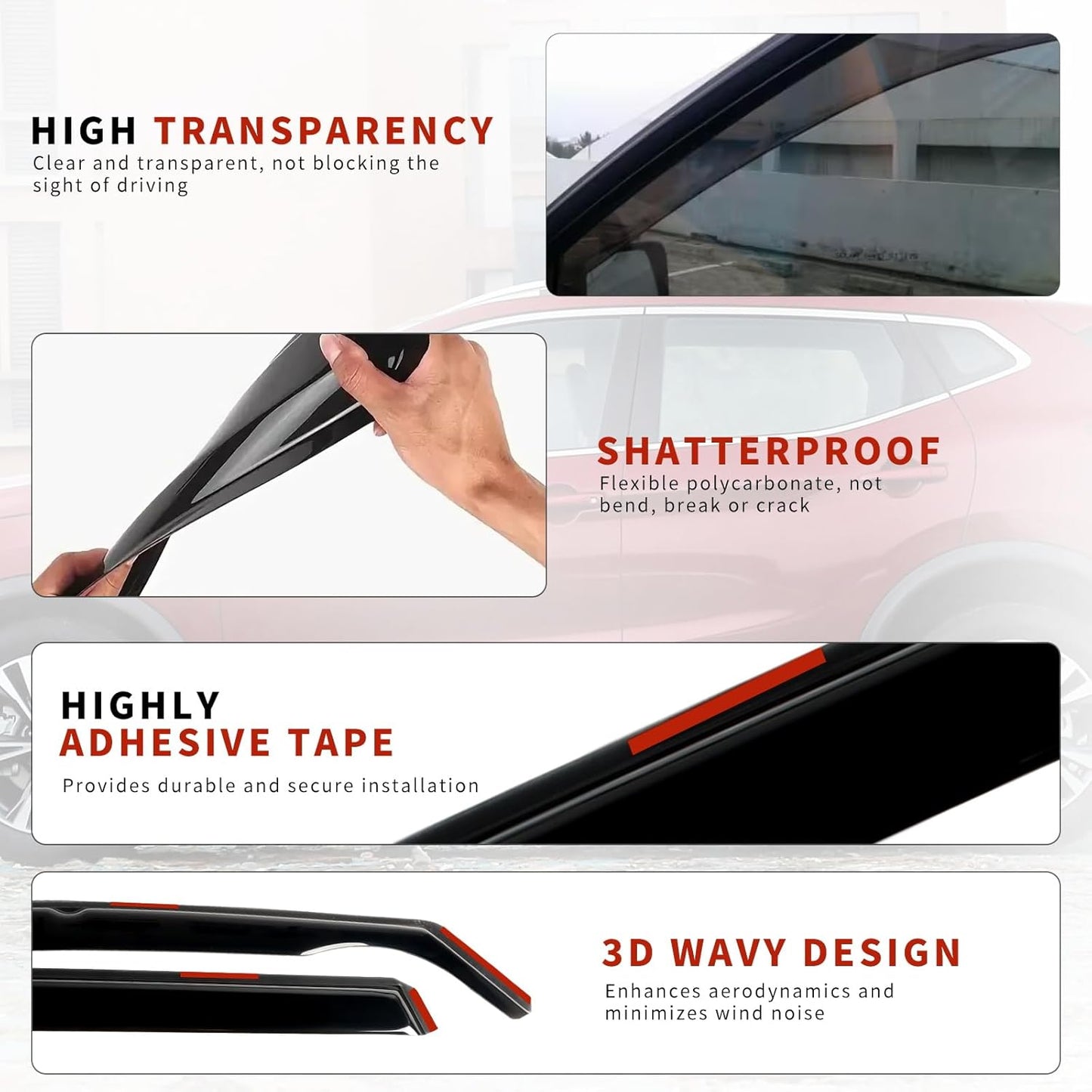 in Channel Rain Guards Fit for 2015-2020 Chevy Tahoe/GMC Yukon/Cadillac Escalade, Durable Window Wind Deflectors, Vent Window Visors Shades Shield, 4PCS