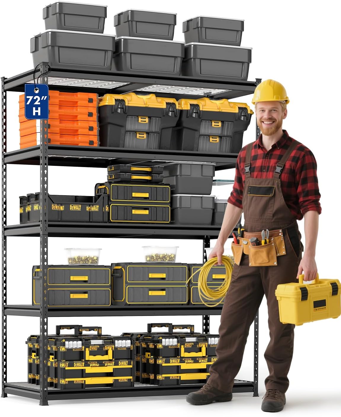 WORKPRO 5-Tier Heavy Duty Metal Shelving Unit, 72”H x 48”W x 24”D, Adjustable Storage Rack with 4000 lbs Capacity, for Garage, Basement, Workshop, Warehouse