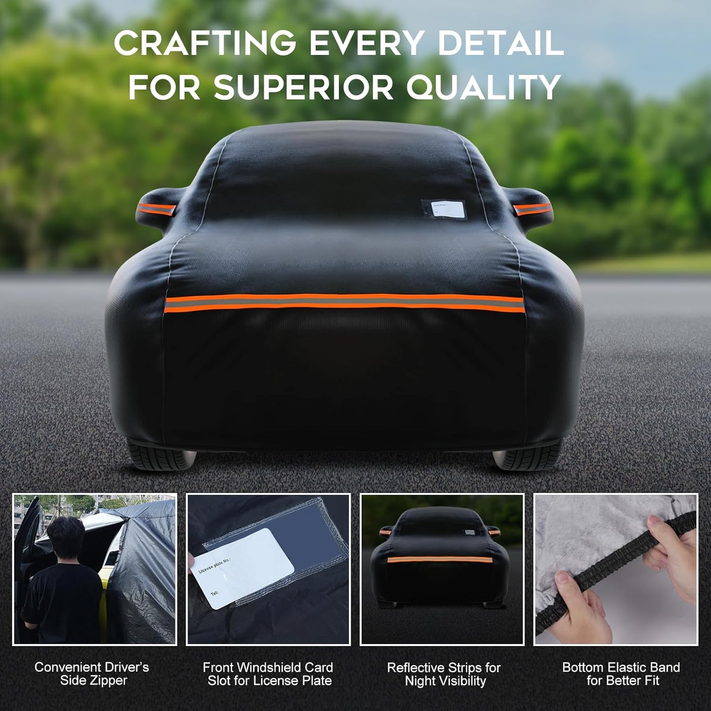 SUV Car Cover Waterproof All Weather for Automobiles，Outdoor Heavy Duty Full Exterior Covers with Zipper Door, Rain Sun Snow Dust UV Protection, Windproof Straps & Reflective Strips(Up to 177")