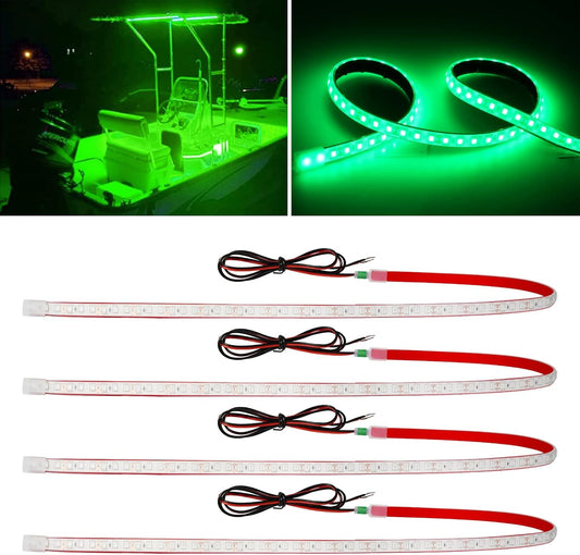 Green Led Strip Lights,24inch 12V Interior Light Strip IP68 Waterproof Cuttable for Car Motorcycles Boat Golf Cart Truck Cargo Home Decoration with Strong Nano Tape(4PCS)