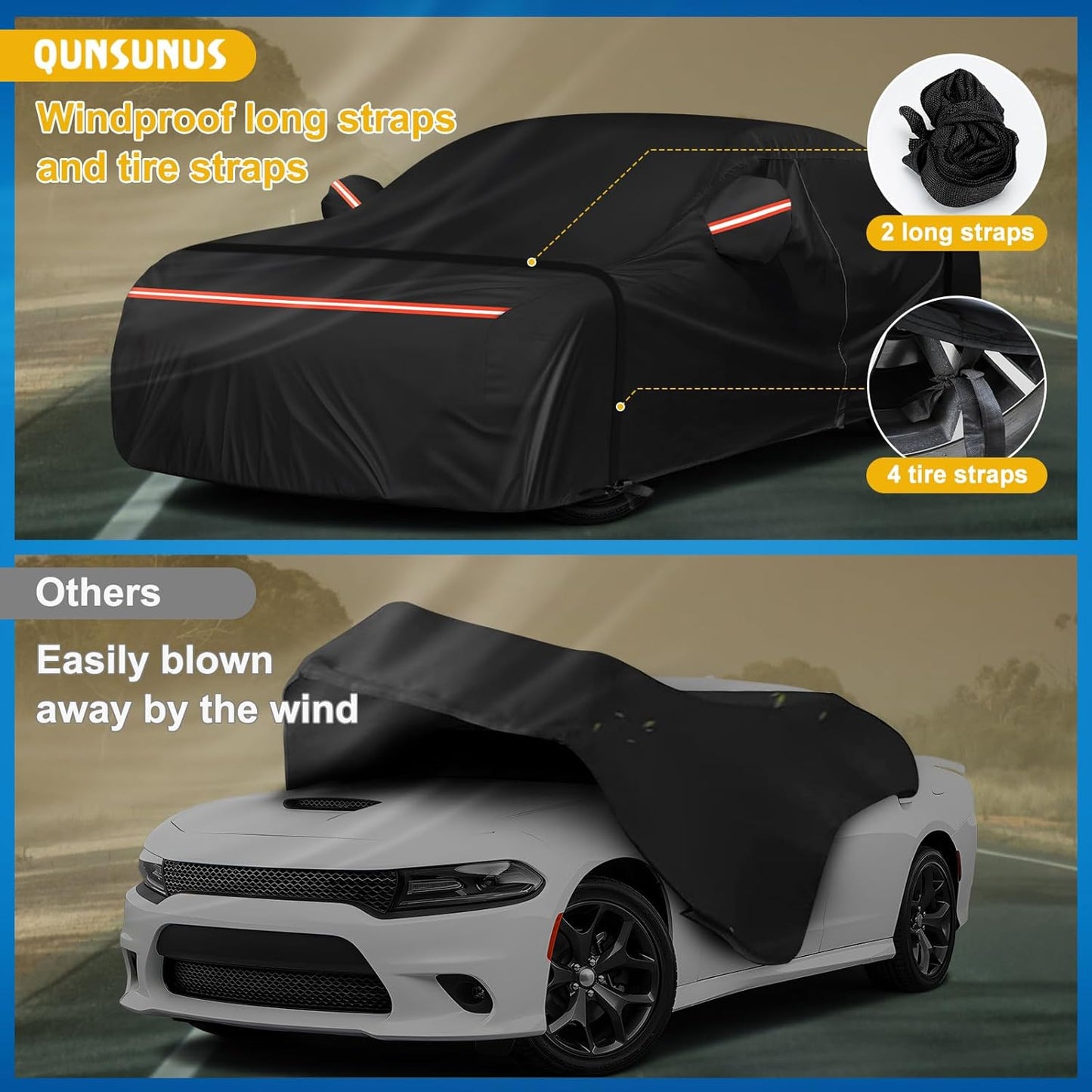 for Dodge Charger Car Cover Waterproof All Weather, 6 Layers Car Cover Waterproof All Weather 210D Windproof Fit for Dodge Charger 2006-2023