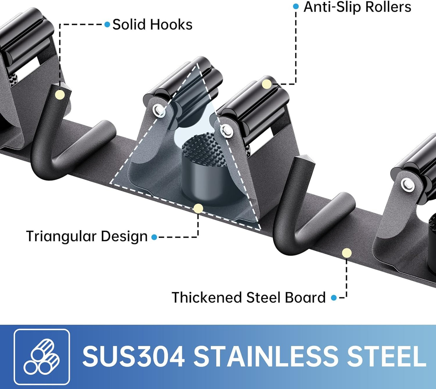 ZONGOOL 4 Racks and 5 Hooks Broom Holder Wall Mount Mop Hanger Wall Mount Metal Organization Tool Organizer Wall Hanging for Home Kitchen Garden Laundry Garage (Black)