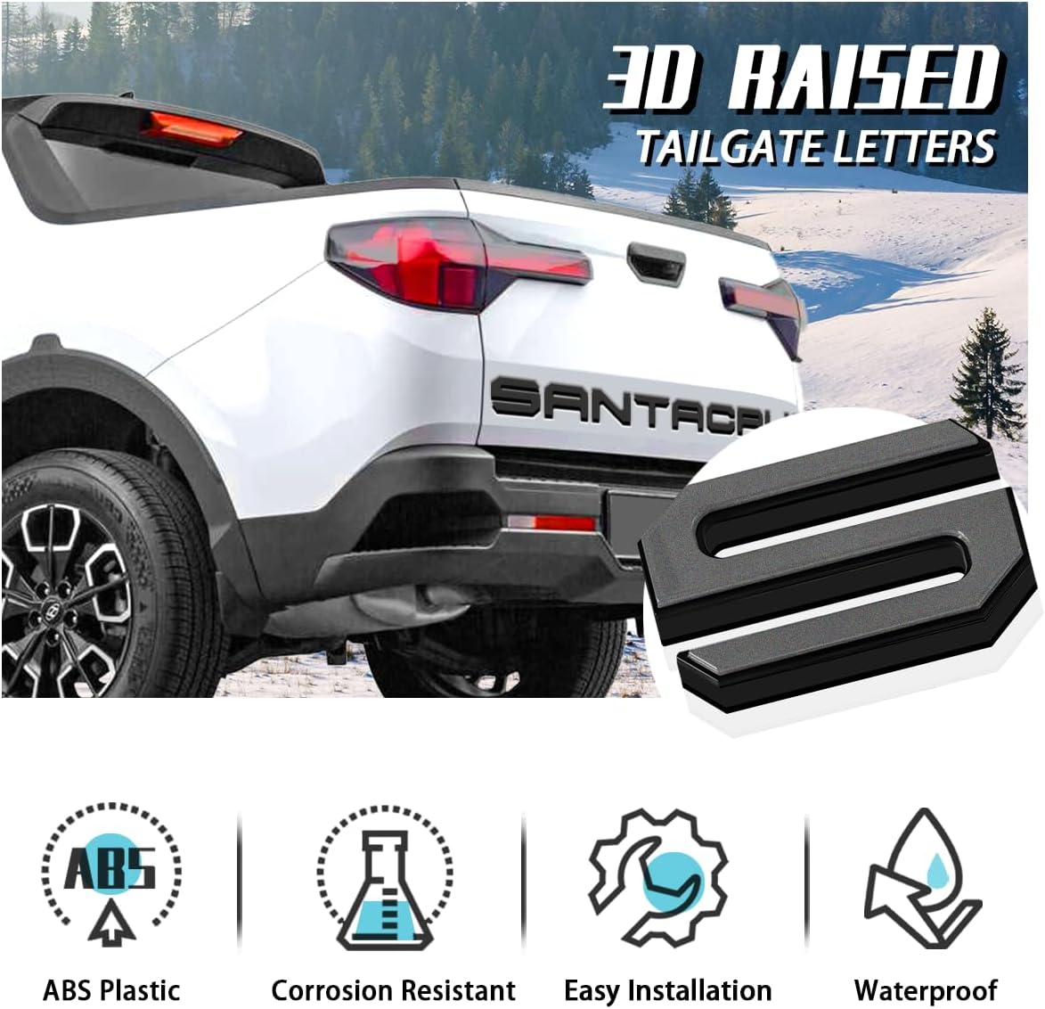 Tailgate Insert Letters Compatible for 2022 2023 2024 2025 Santa Cruz 4D Raised Tailgate Decal Letters (Double Layer Black Edge Gray Faced)