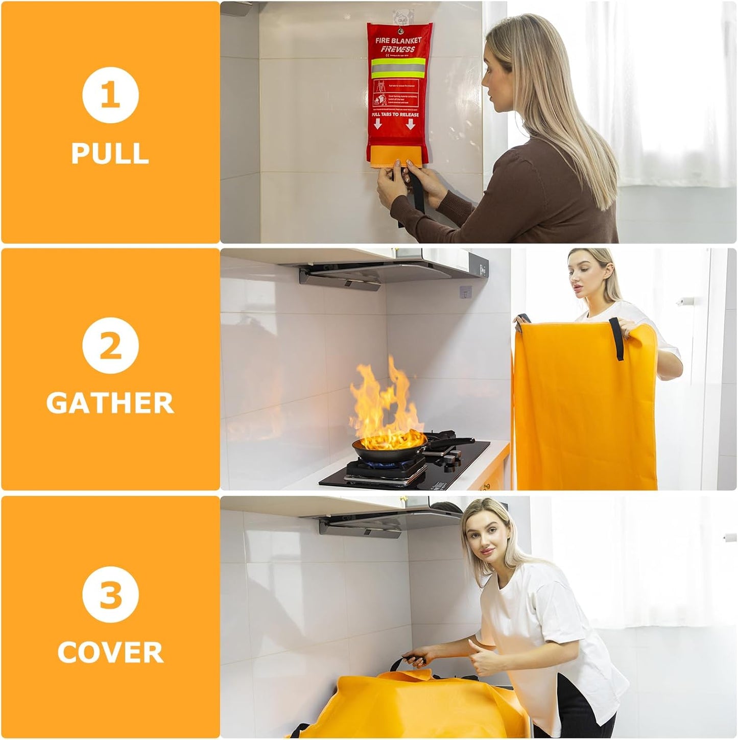 Emergency Fire Blanket, 1Pack Silicone Flame Retardant Fire Blankets Emergency for Home, Kitchen, Car, Office, Grill, 39.4X 39.4inch Fire Extinguisher Blanket